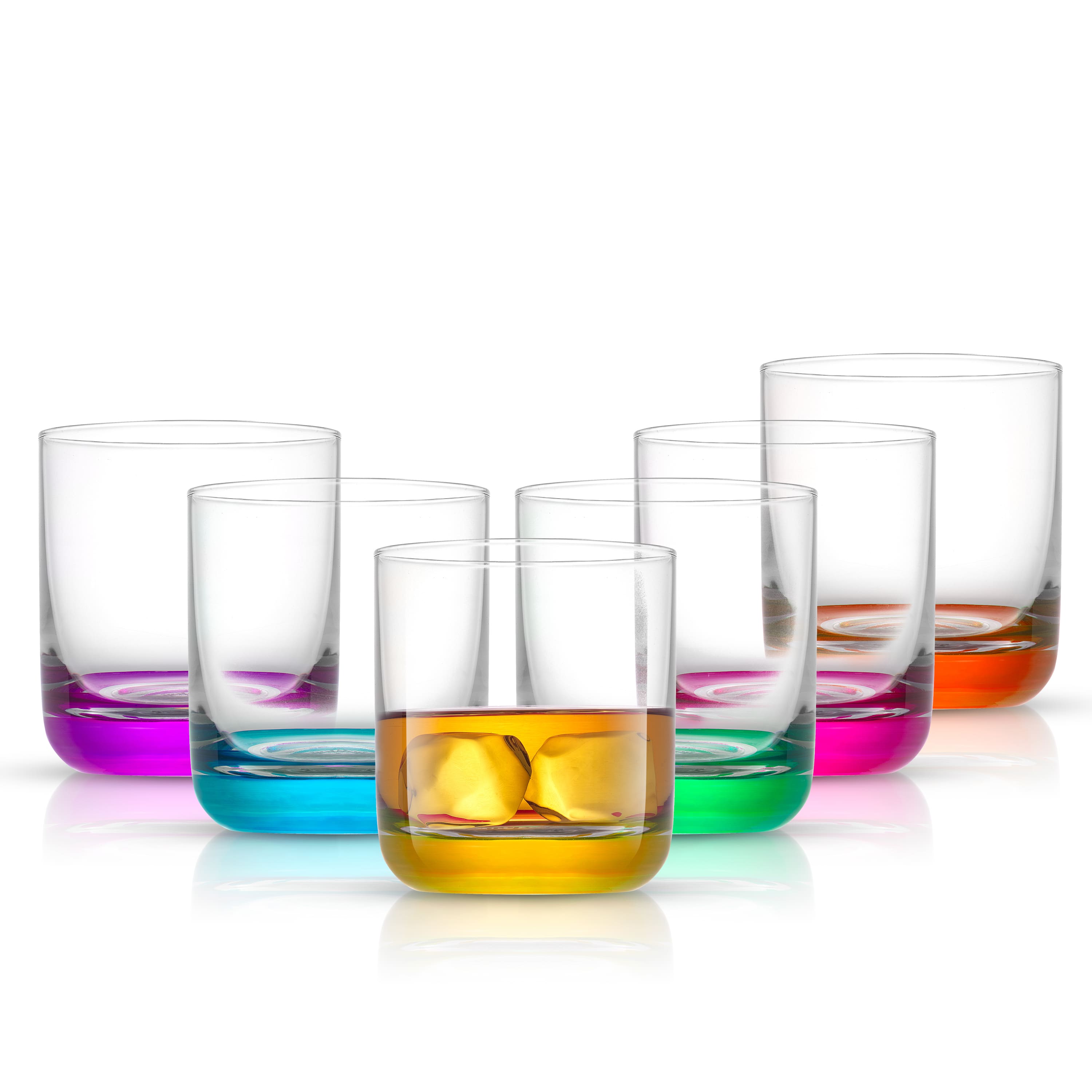 JoyJolt® 10oz. Hue Colored Double Old Fashion Whiskey Glass Tumblers, 6ct.