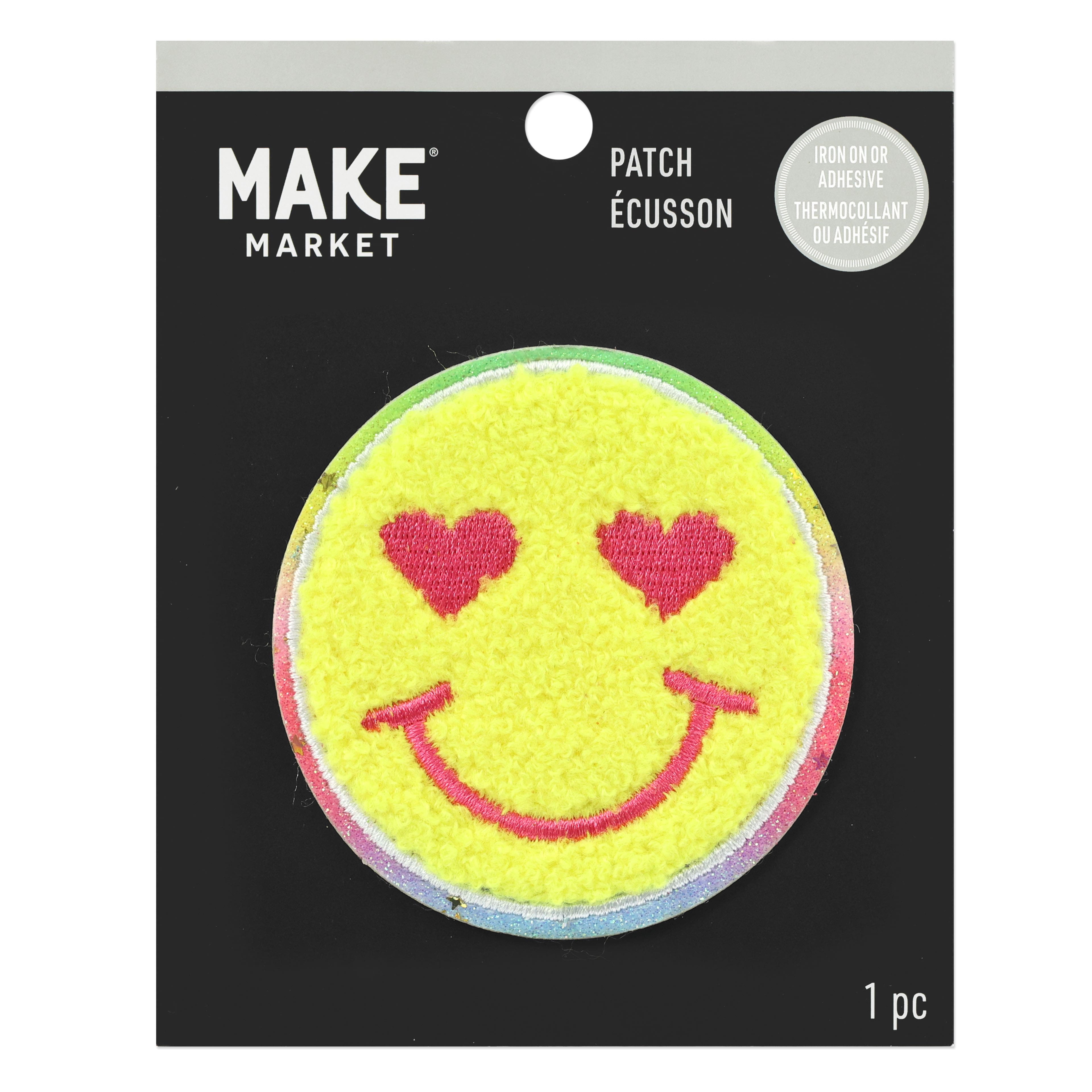 Iron-On &#x26; Adhesive Smiley Face Embroidered Patch by Make Market&#xAE;