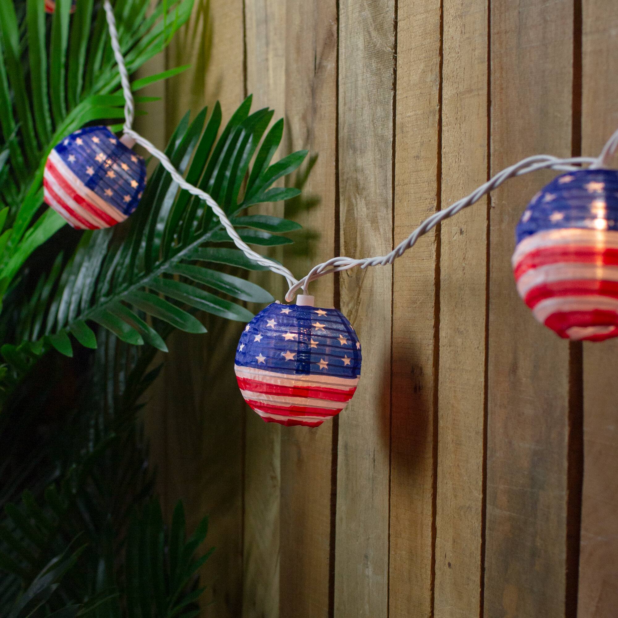 10ct. American Flag 4th of July Paper Lantern Lights