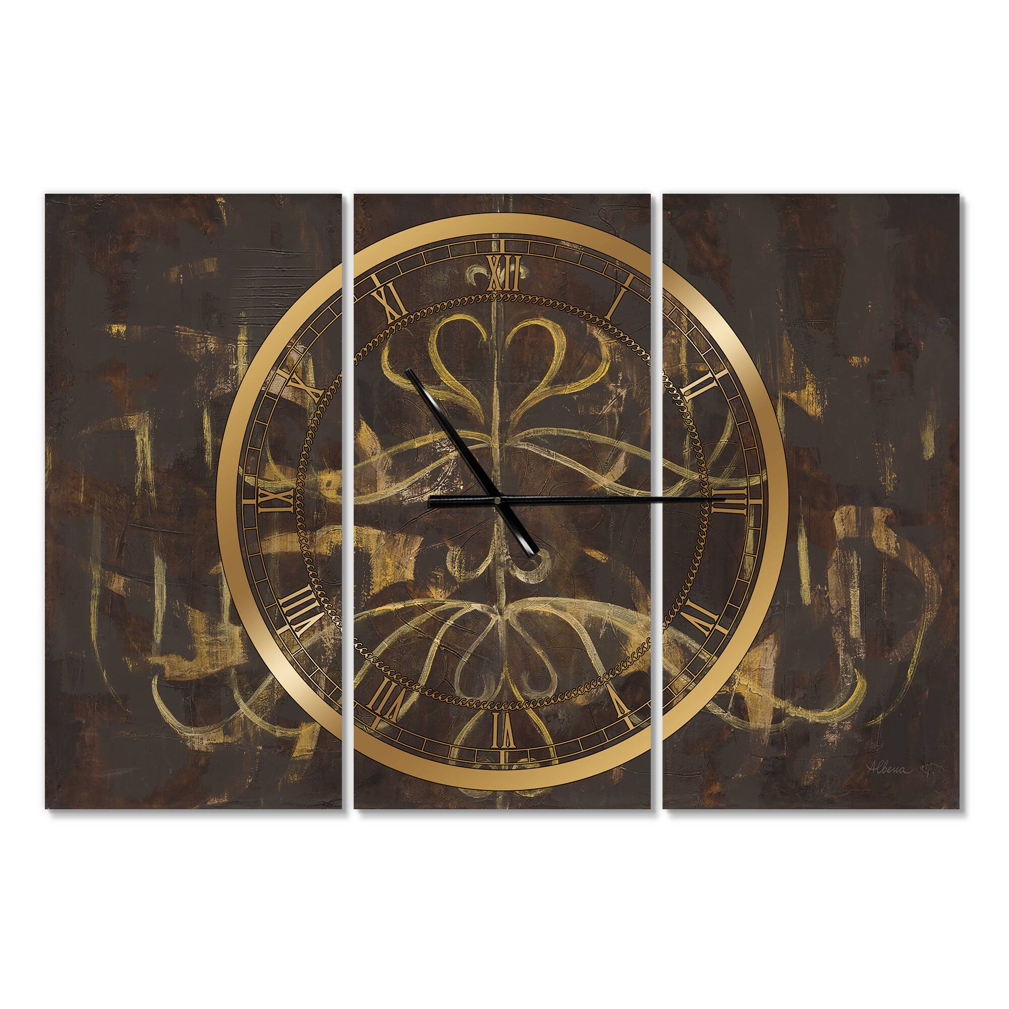 Designart Glam Gold Chandelier Modern 3 Panel Wall Clock