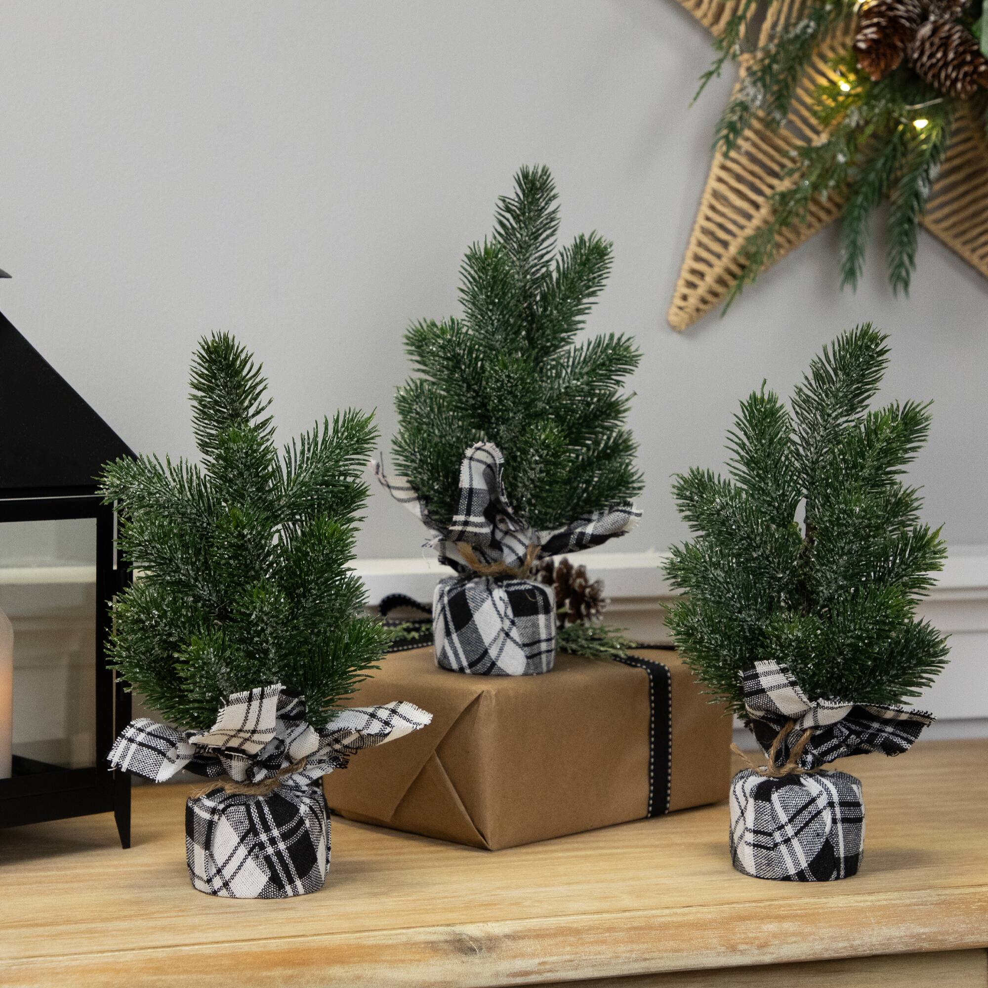 10&#x22; Unlit Iced Pine Artificial Christmas Tree Set
