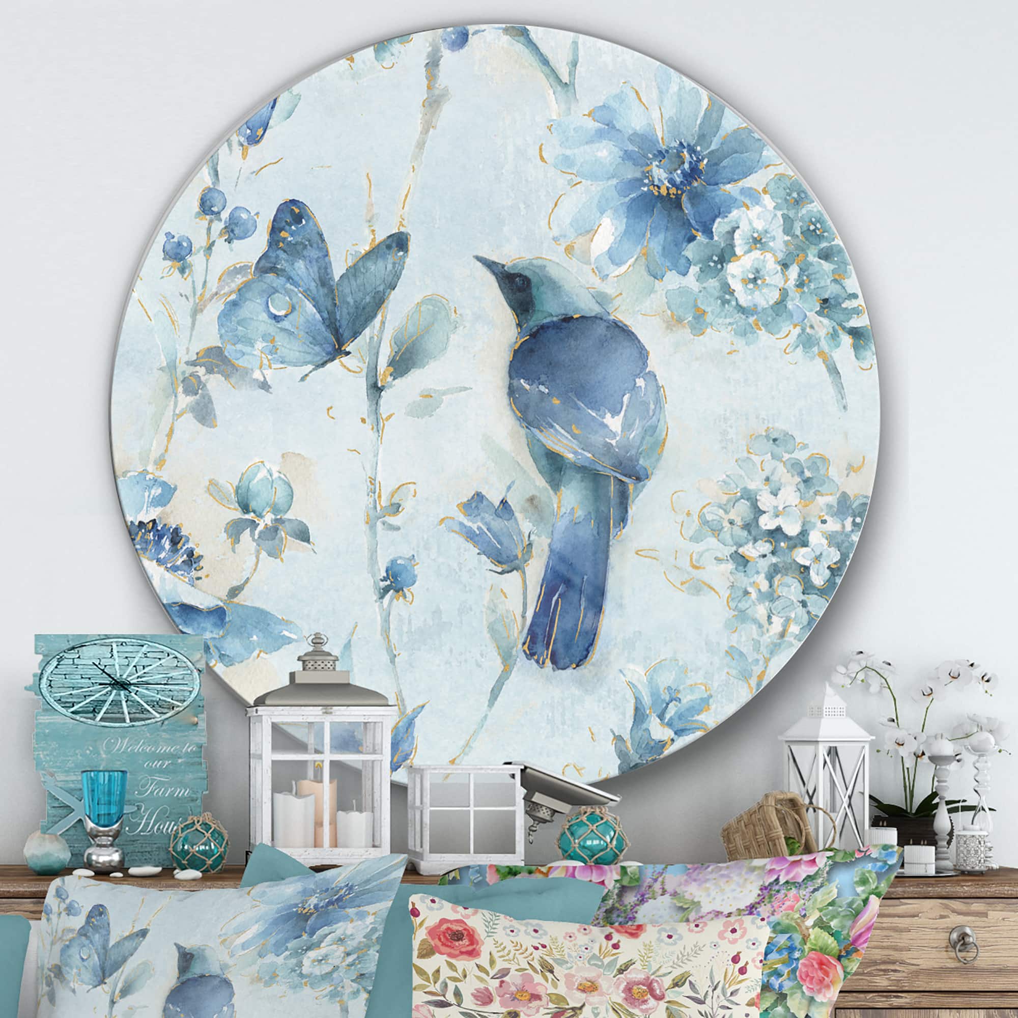 Designart - Indigold Watercolor Flower III - Farmhouse Metal Circle Wall Art