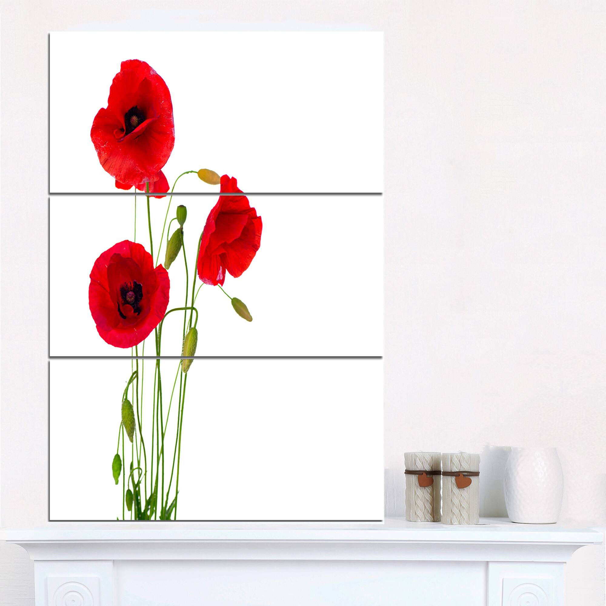 Designart - Isolated Red Poppy Flowers - Floral Canvas Art Print