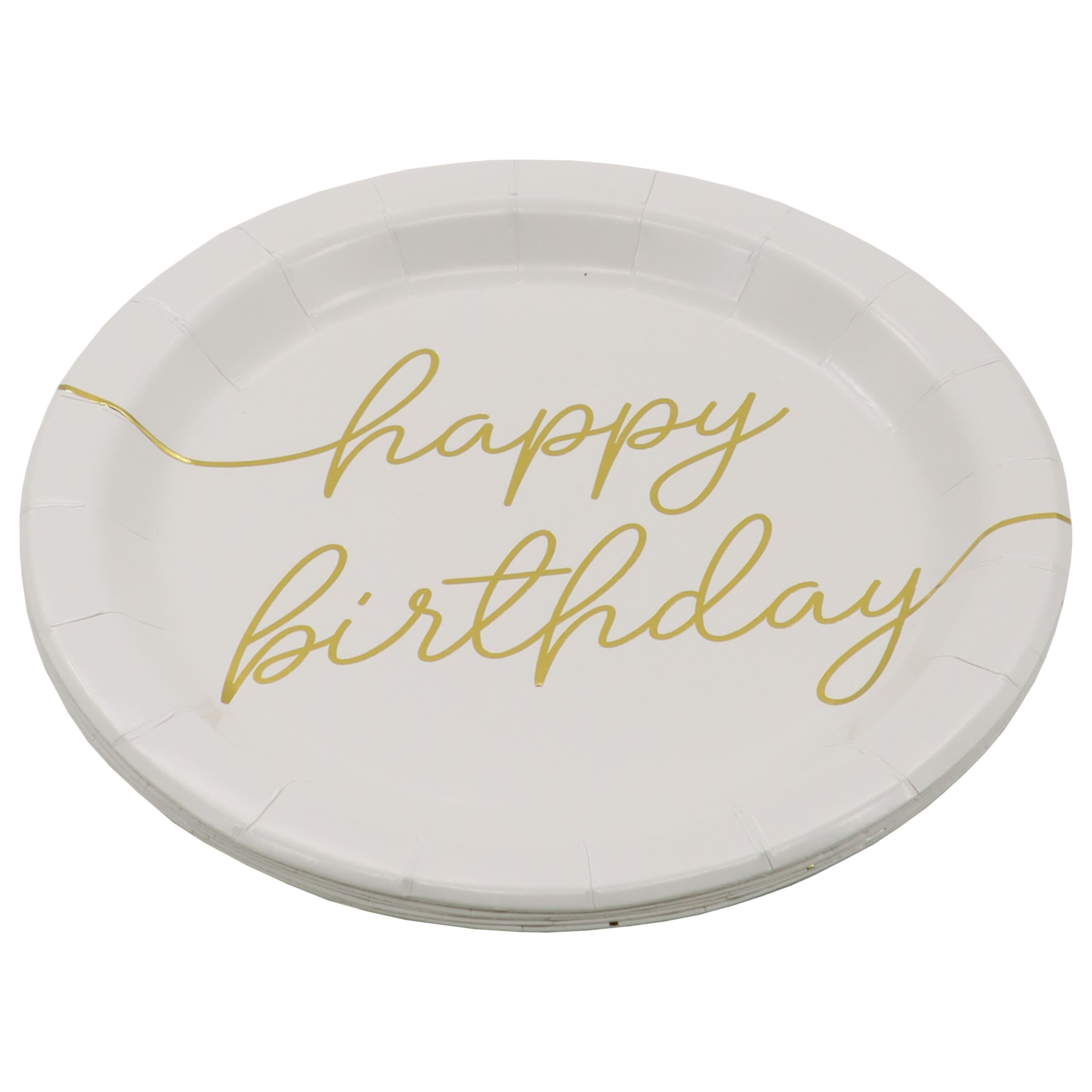 7&#x22; White &#x26; Gold Happy Birthday Snack Plates, 8ct. by Celebrate It&#x2122;