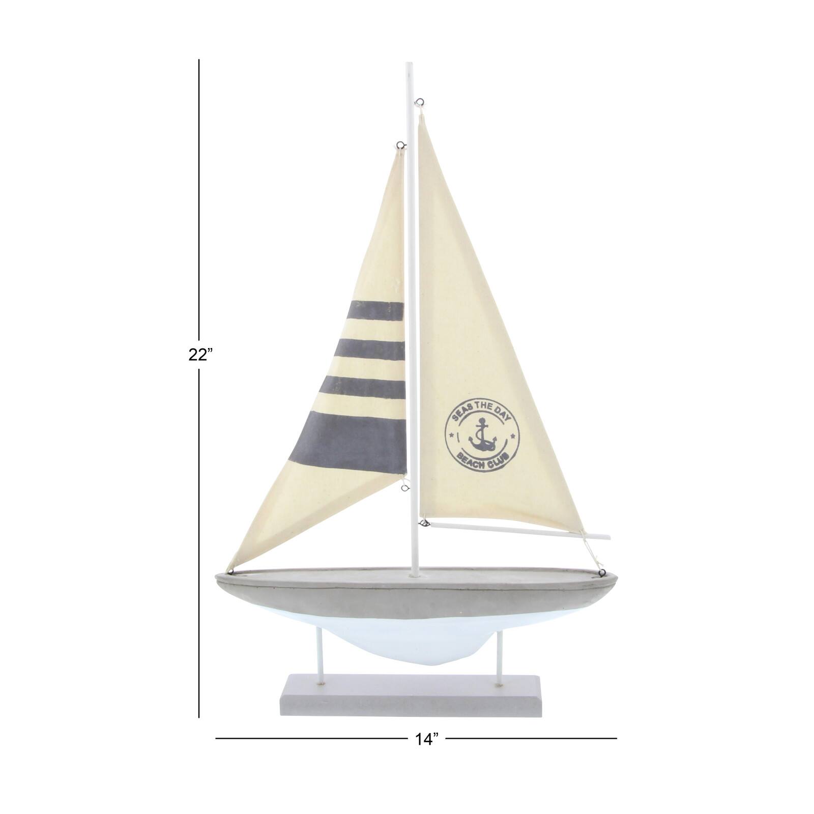 22" Gray Cement Stone Sail Boat Decorative Sculpture