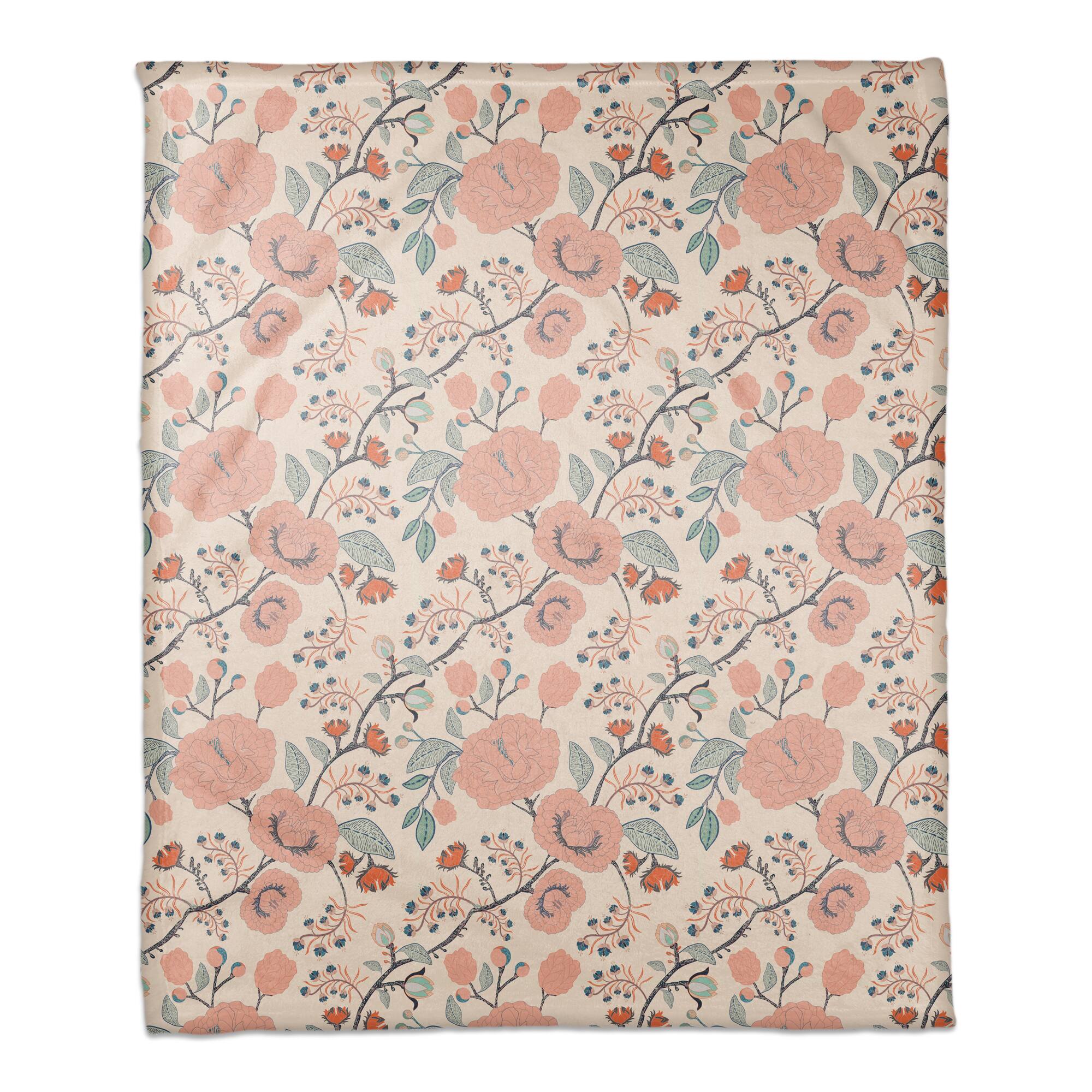 Pink Navy Floral 50" x 60" Coral Fleece Blanket