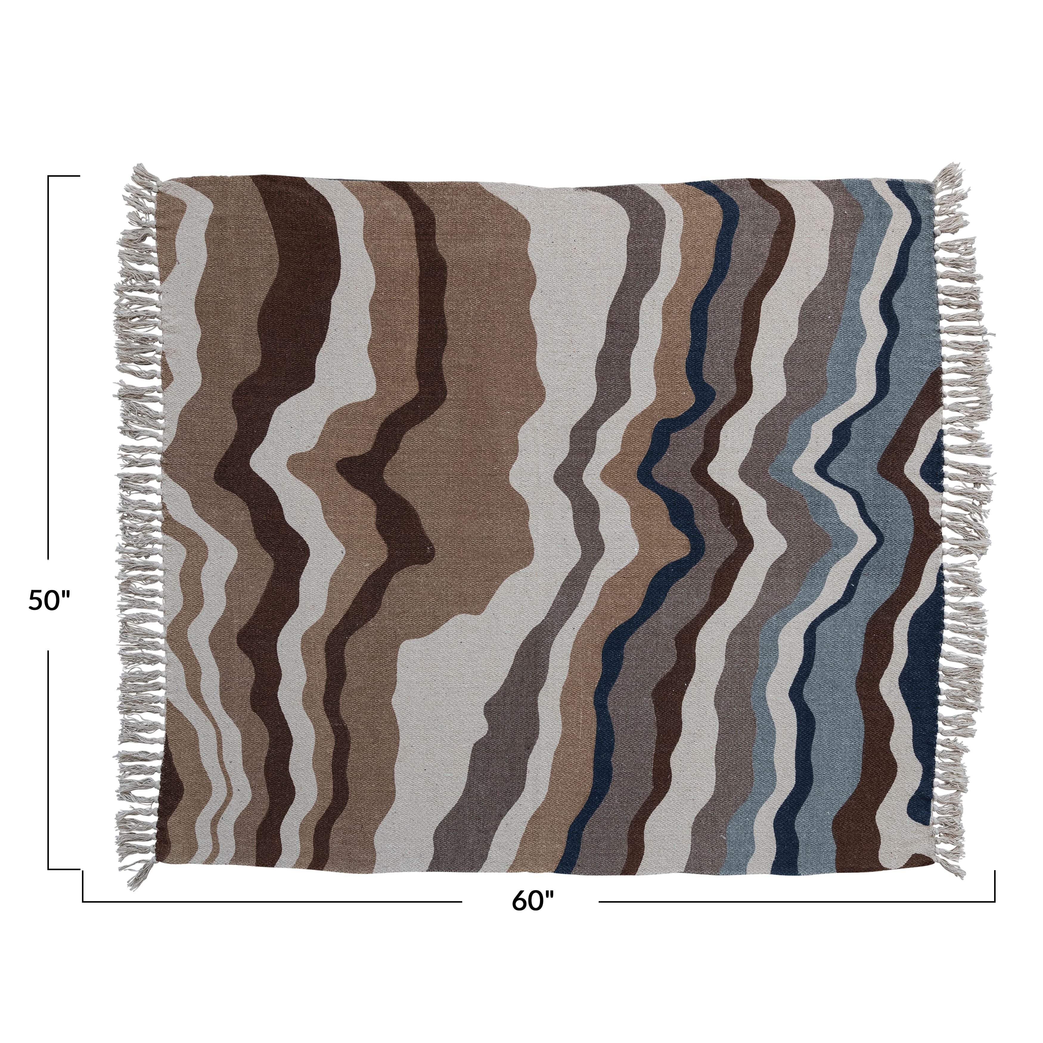 Multicolor Print &#x26; Fringe Recycled Cotton Throw Blanket