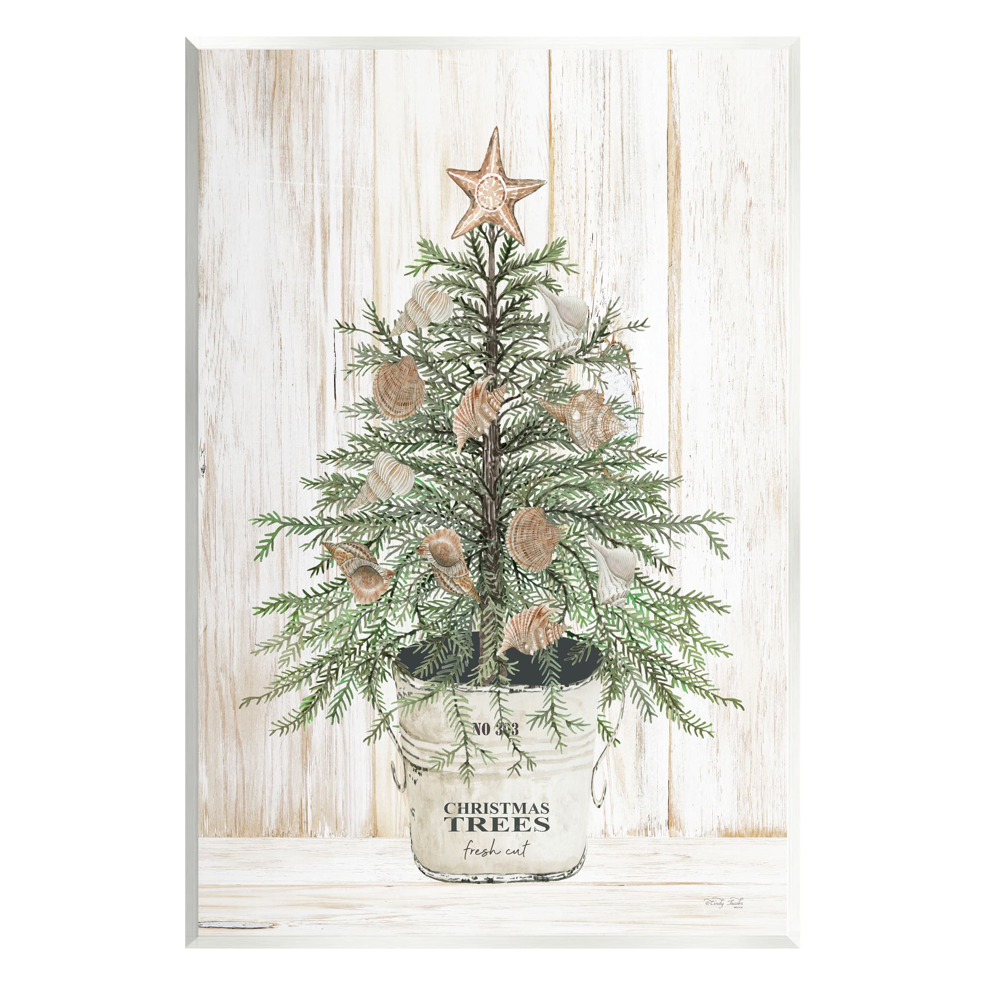 Stupell Industries Rustic Seashell Christmas Tree Wall Plaque Art
