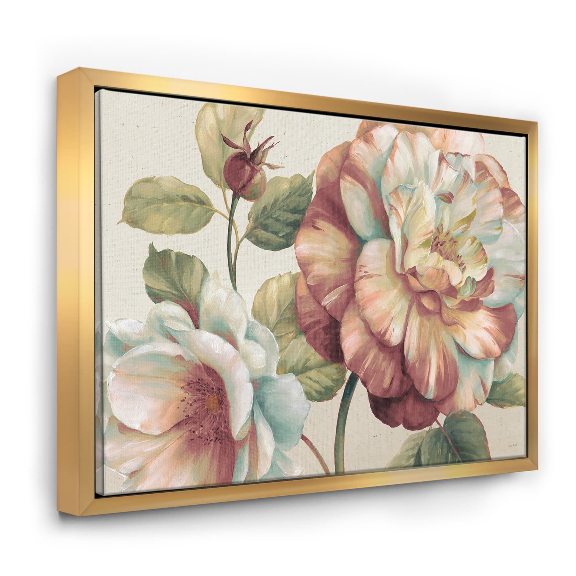 Designart - Romantic Dark Rose Blossing Flowers - Floral Canvas in Gold Frame
