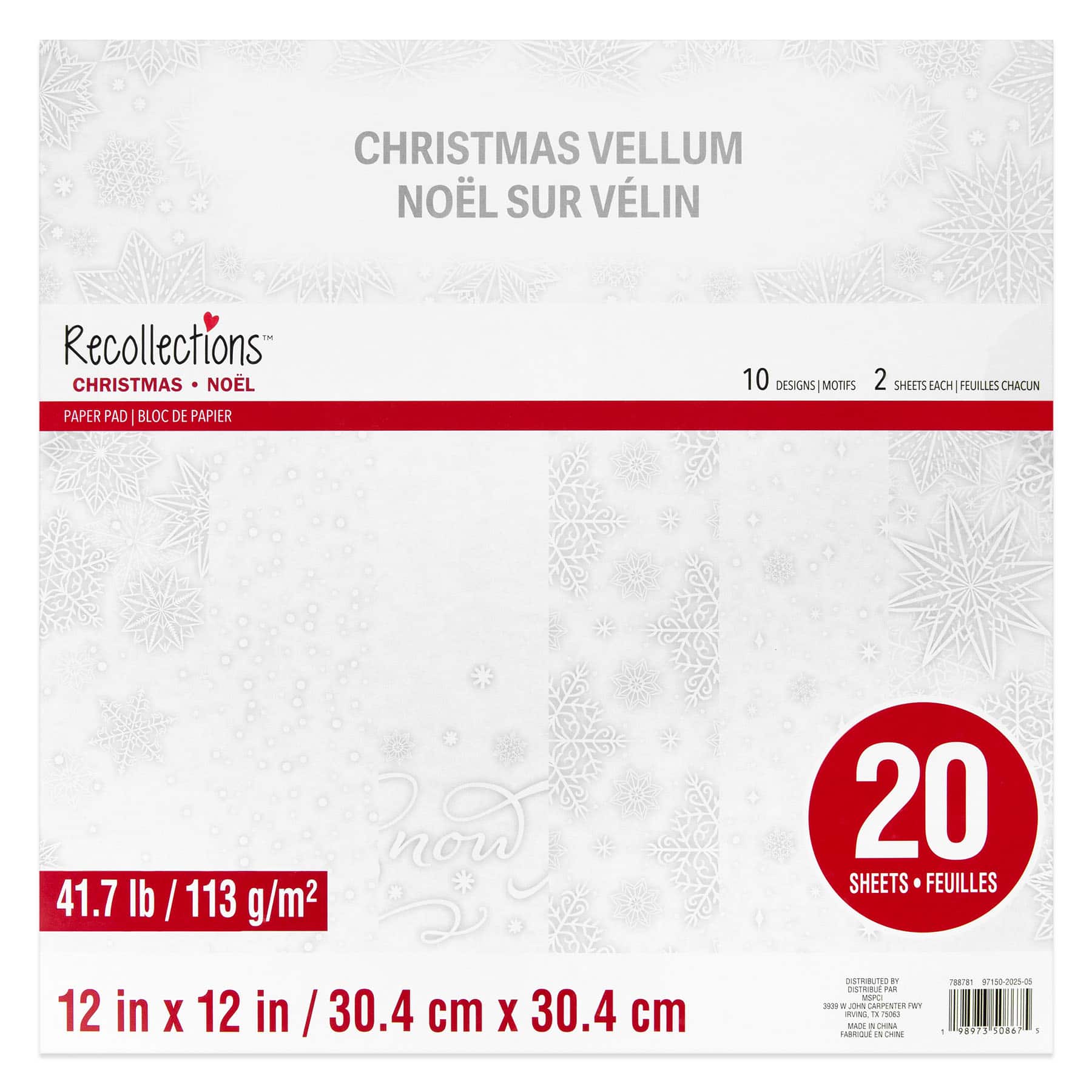 12&#x22; x 12&#x22; White Christmas Vellum Paper Pad, 20 Sheets by Recollections&#x2122;