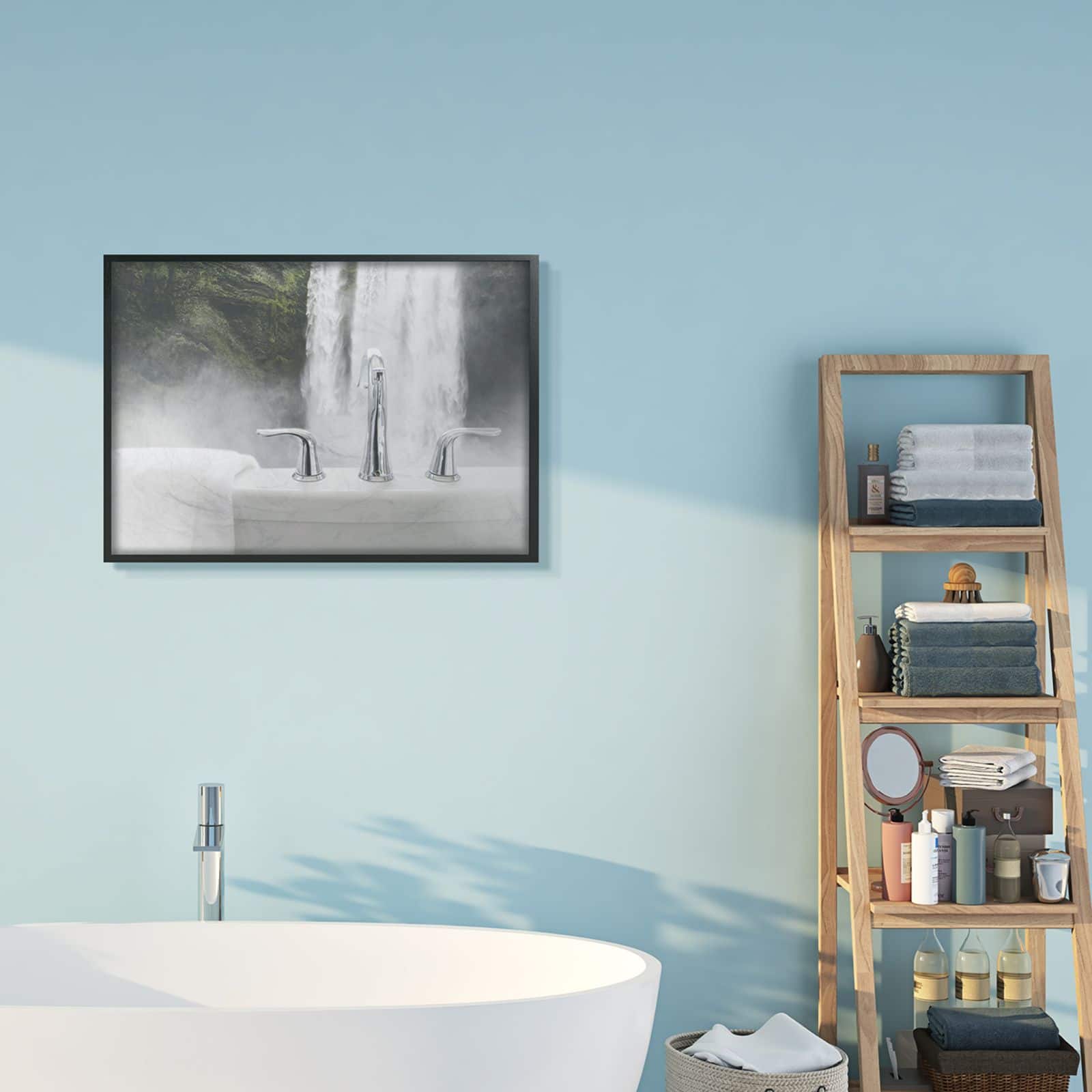 Stupell Industries Waterfall Bath Time Bathroom Black Framed Wall Art
