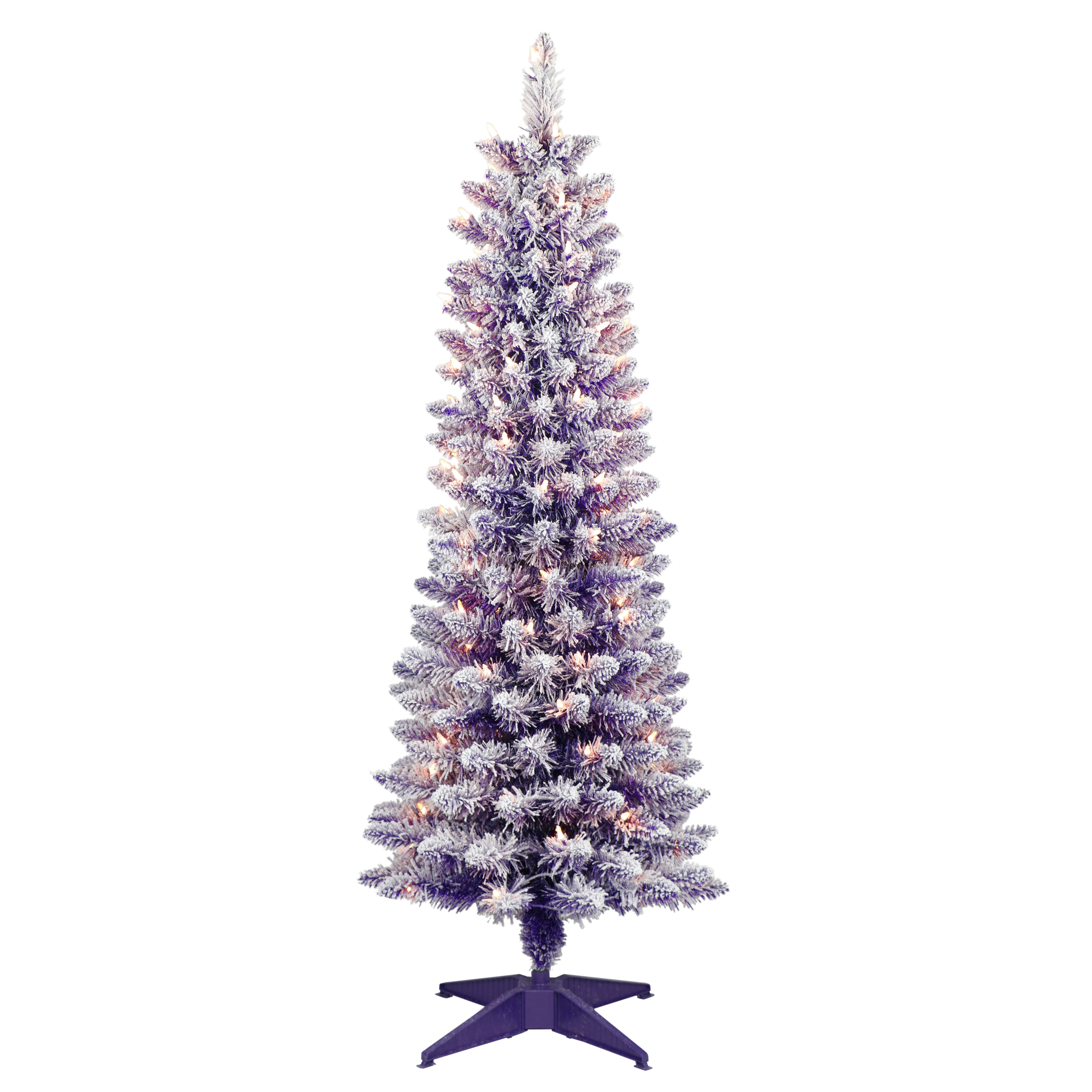 4.5ft. Pre-Lit Flocked Fashion Purple Pencil Artificial Christmas Tree, Clear Lights