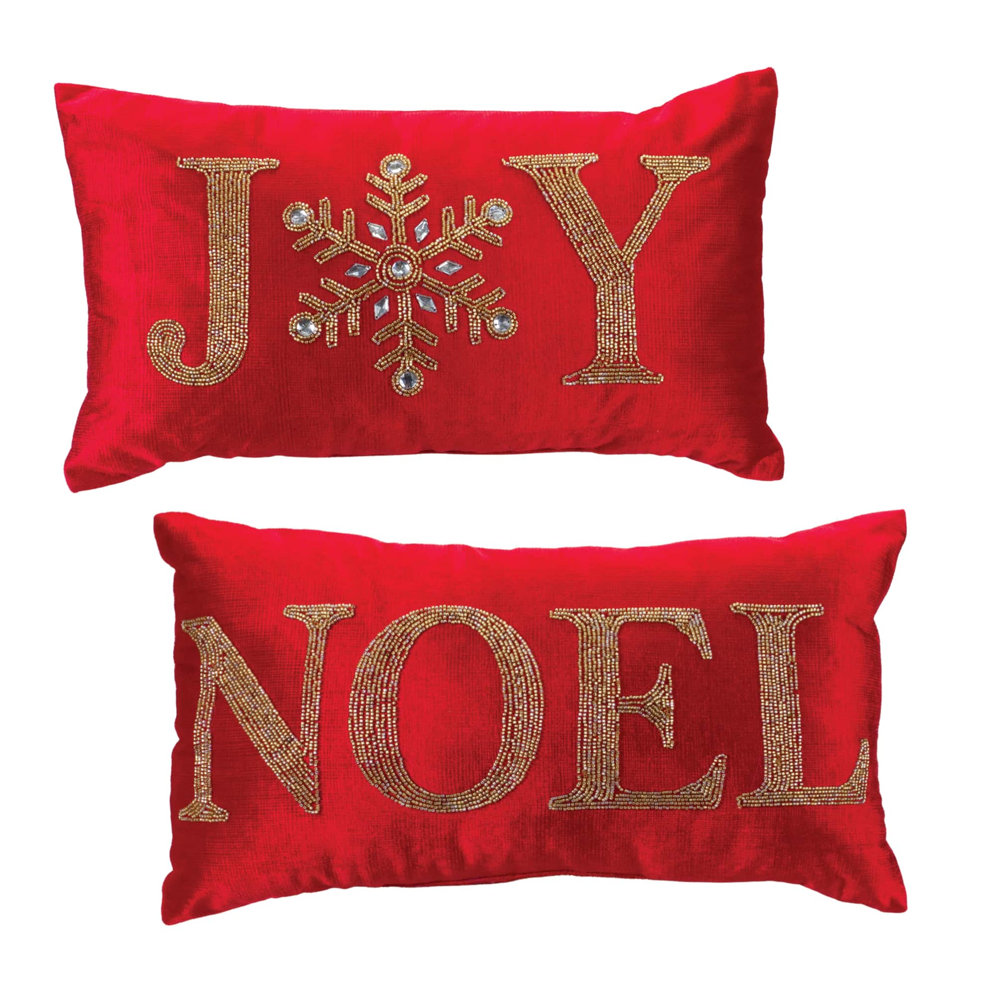 Red Beaded Joy &#x26; Noel Holiday Pillow Set