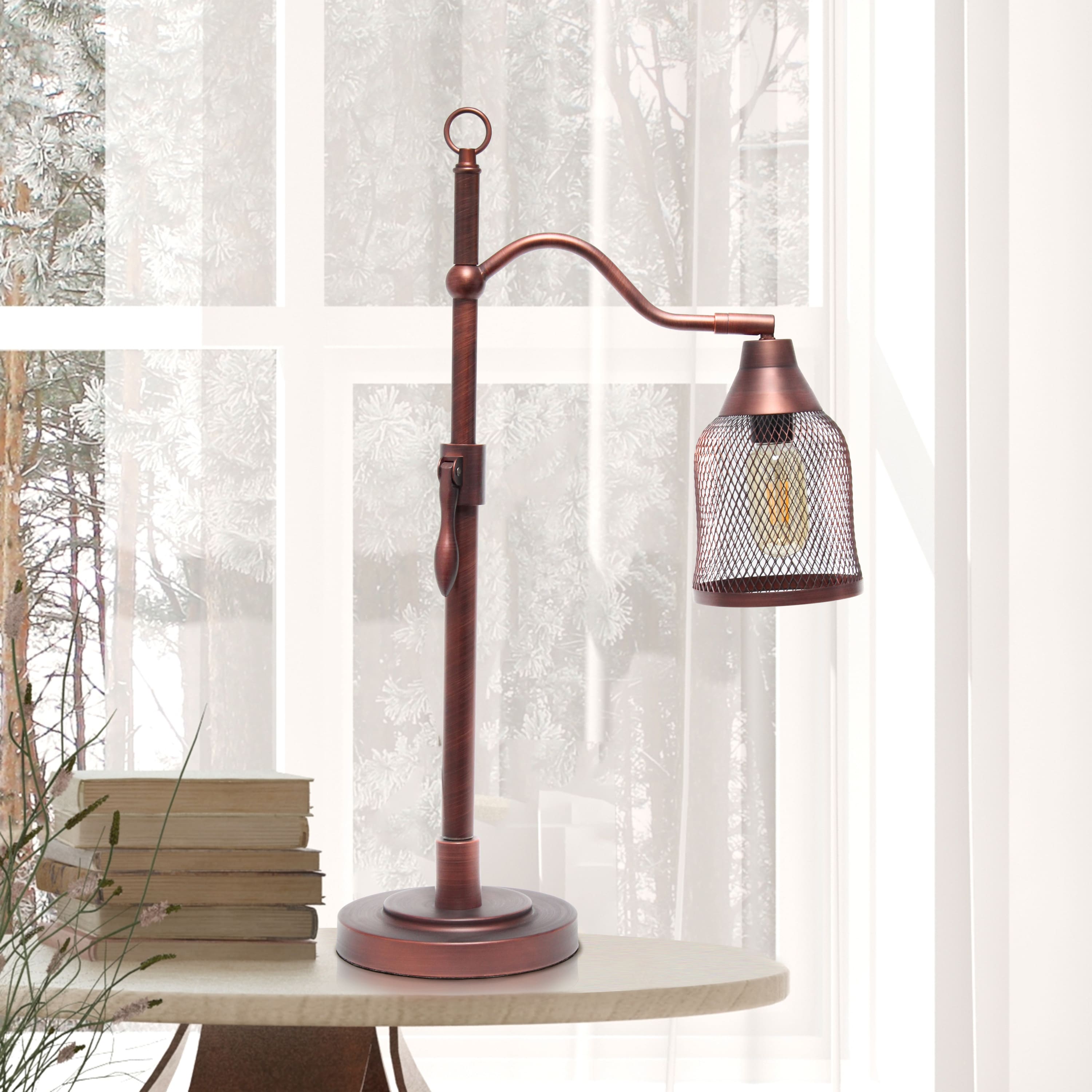 Lalia Home 25&#x22; Red Bronze Vintage Arched Table Lamp with Iron Mesh Shade