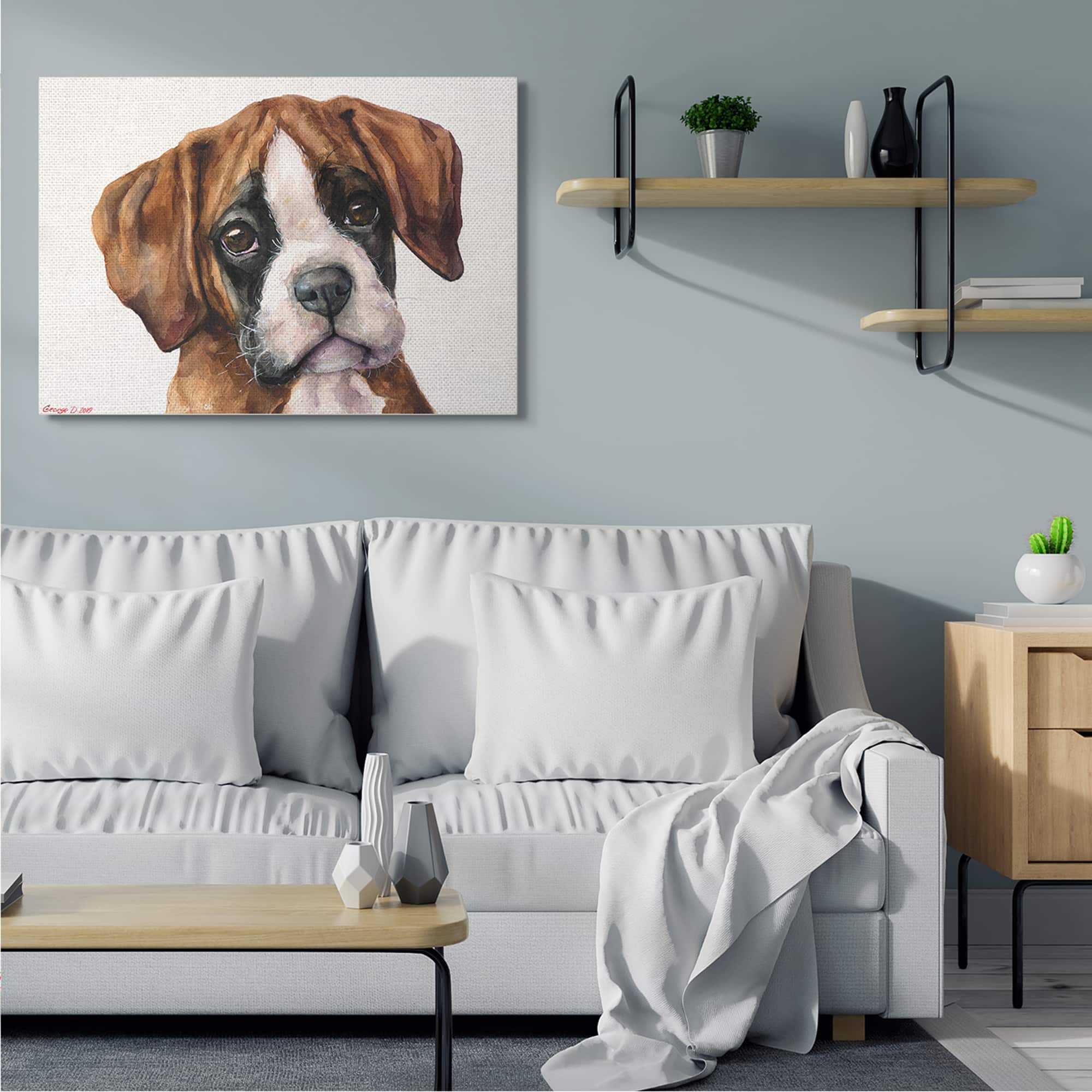 Stupell Industries Puppy Eyes Boxer Dog Pet Portrait Brown White Canvas Wall Art