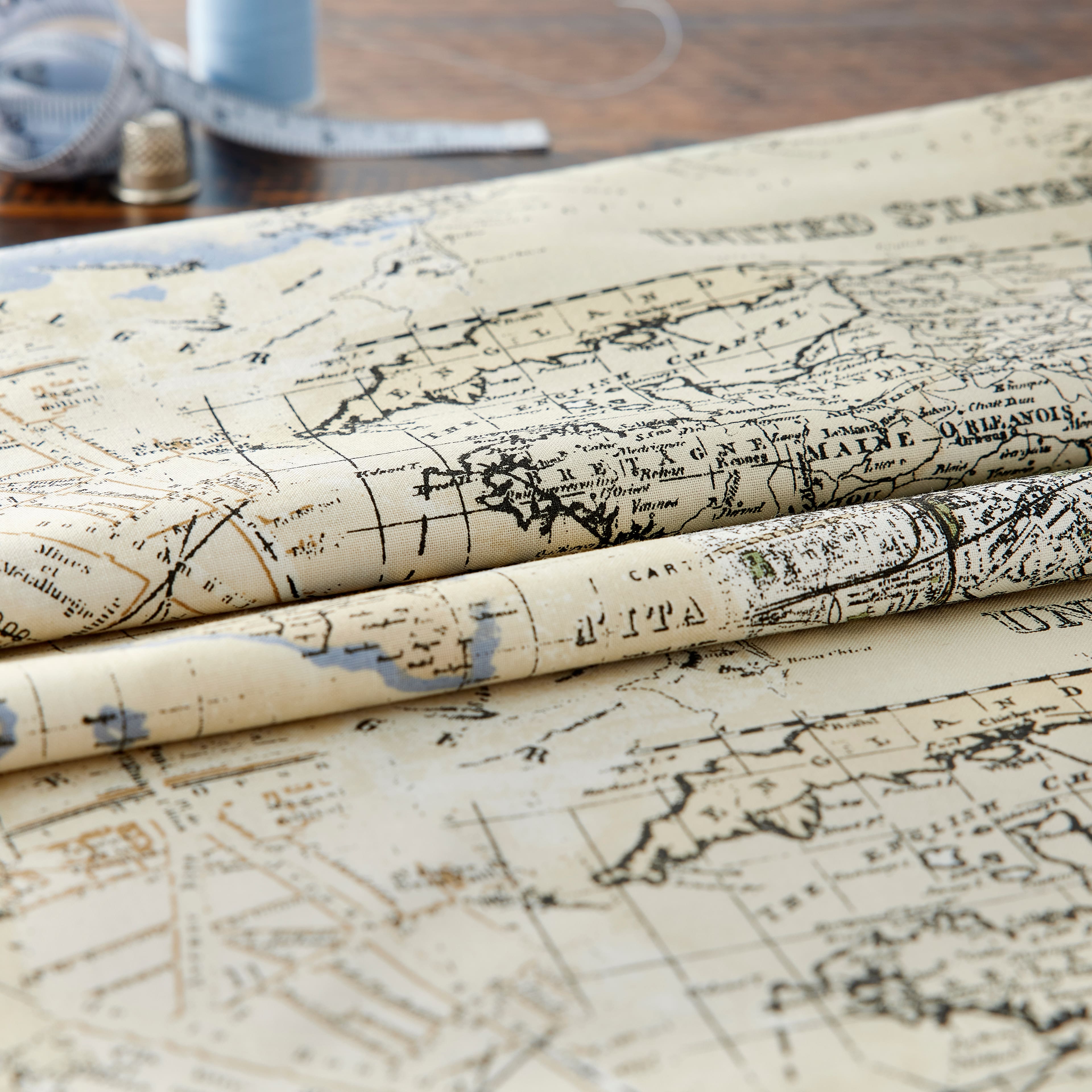  World Travel Map Cotton Fabric