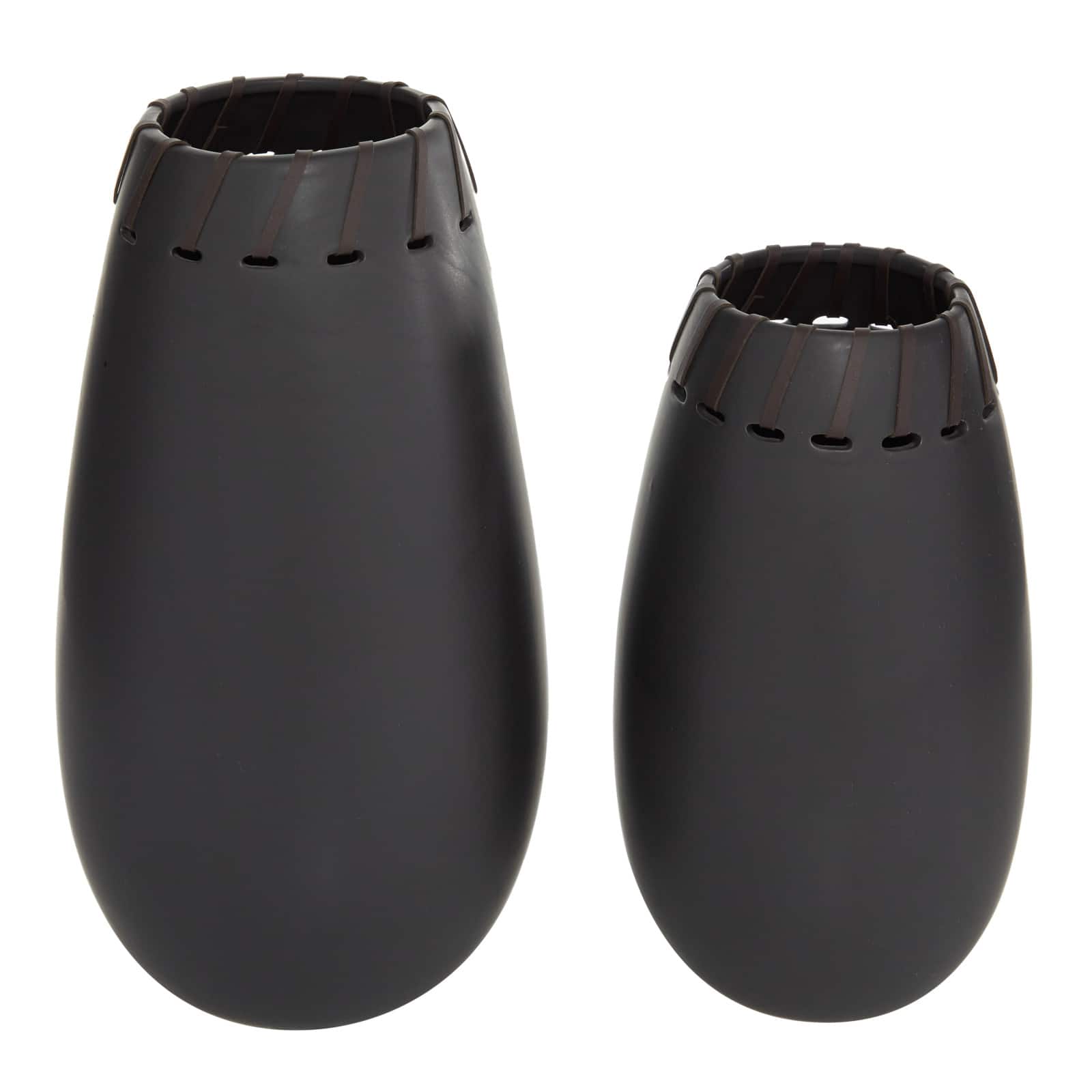 Set of 2 Black Stoneware Modern Vase, 16", 13"