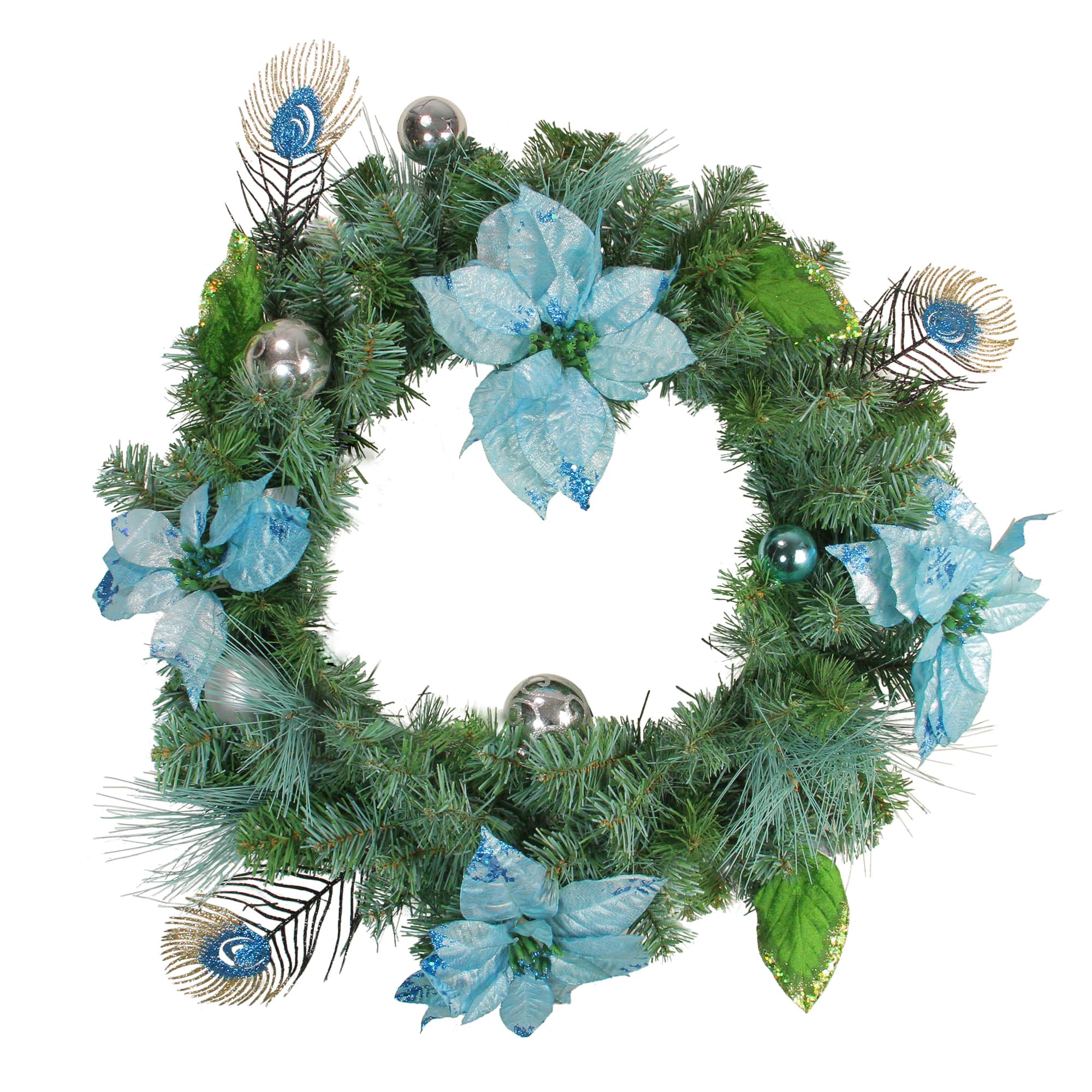 24" Ball Ornaments & Poinsettias Artificial Wreath