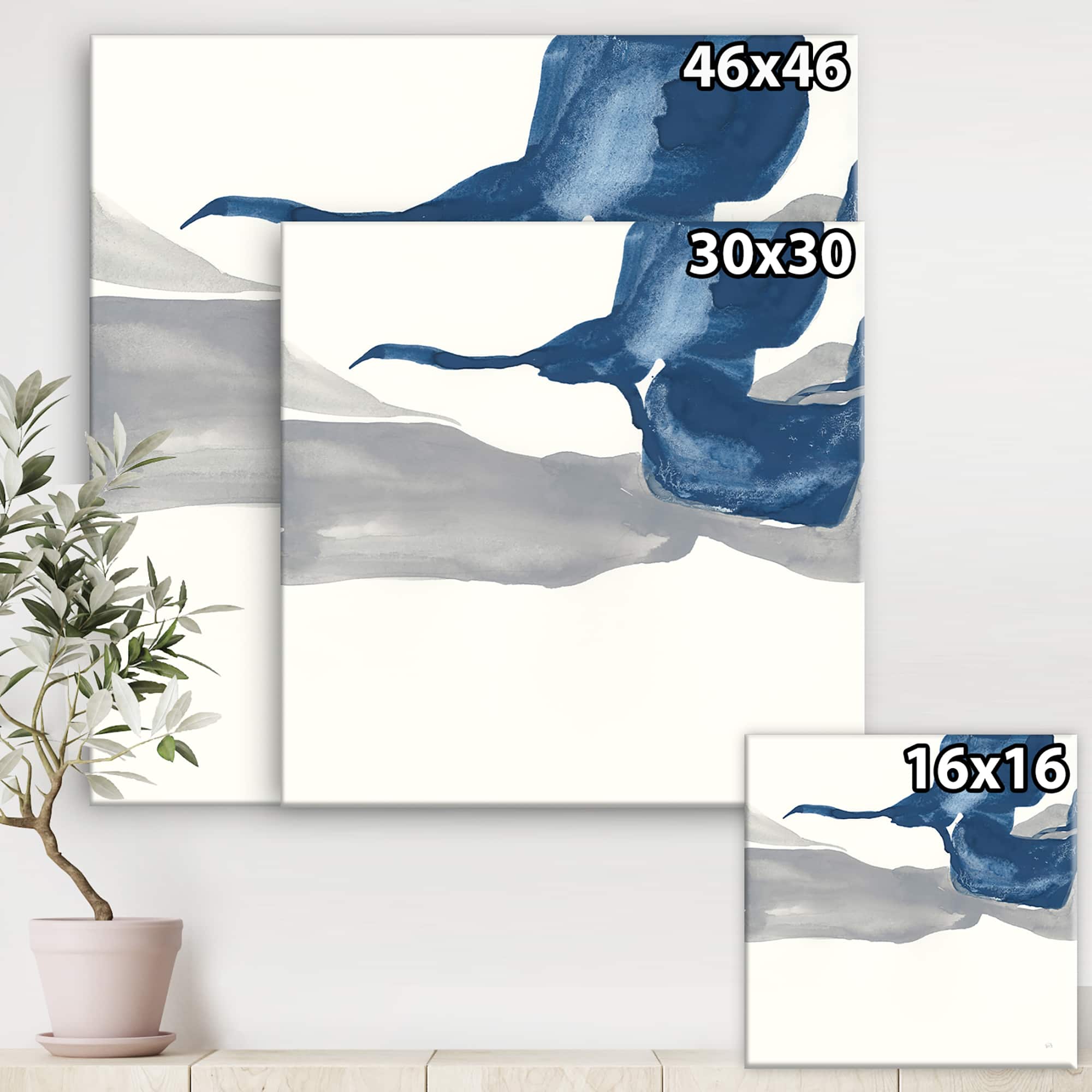 Designart - Gouache Sapphire on Gray IV - Modern & Transitional Canvas Art