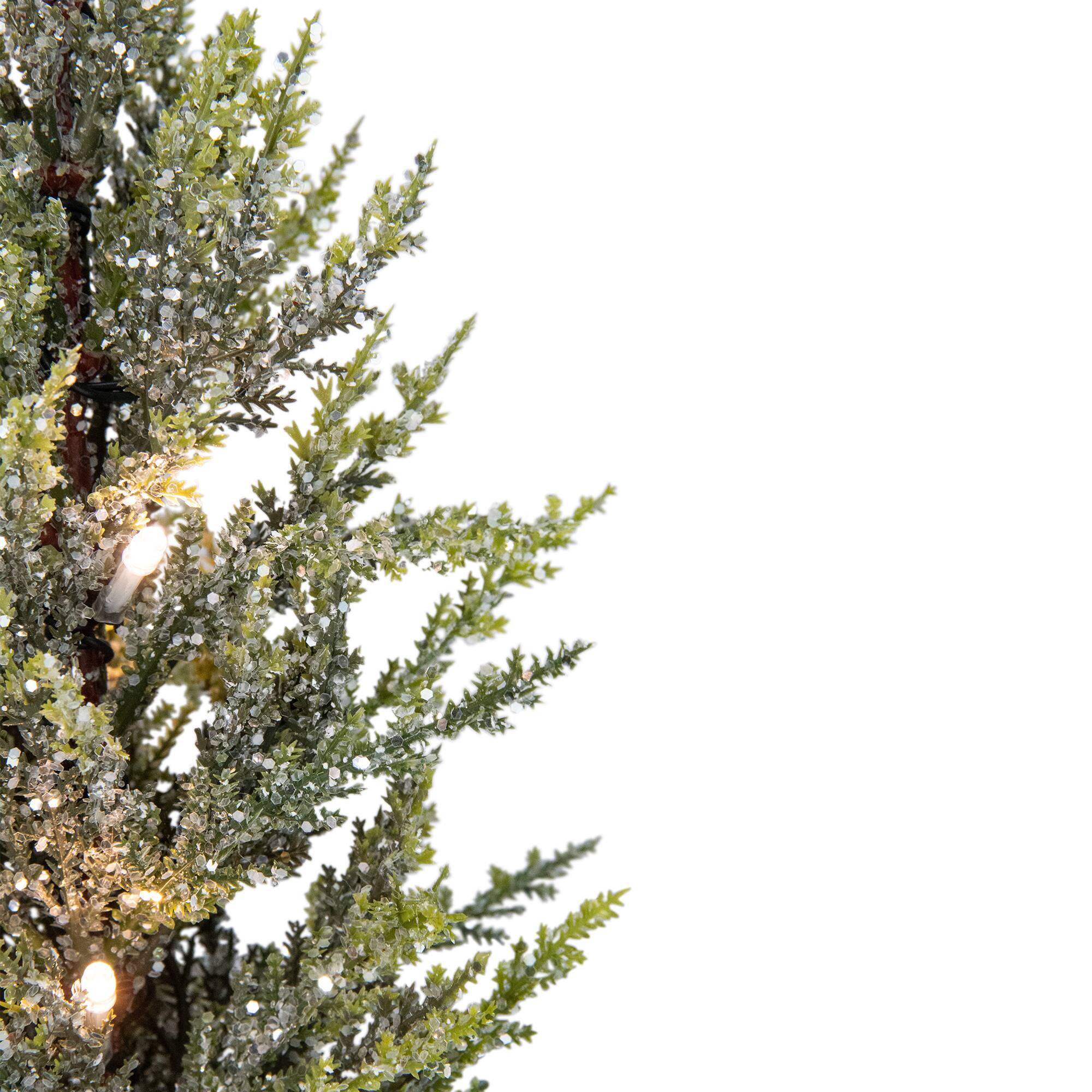 15.75" Pre-Lit LED Lighted Artificial Iced Potted Christmas Tree Decoration, Clear Lights