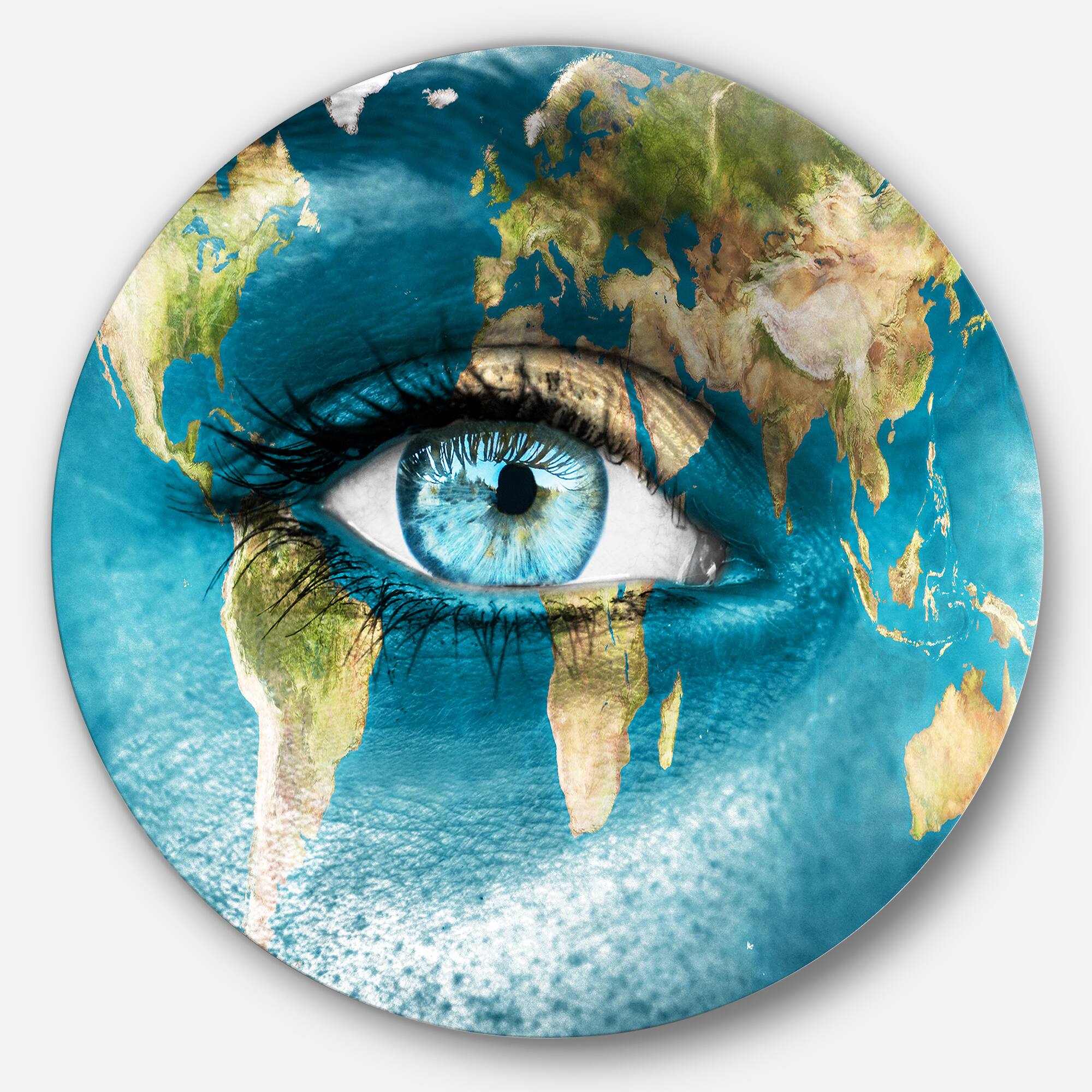 Designart - Planet Earth and Blue Eye' Abstract Circle Metal Wall Art