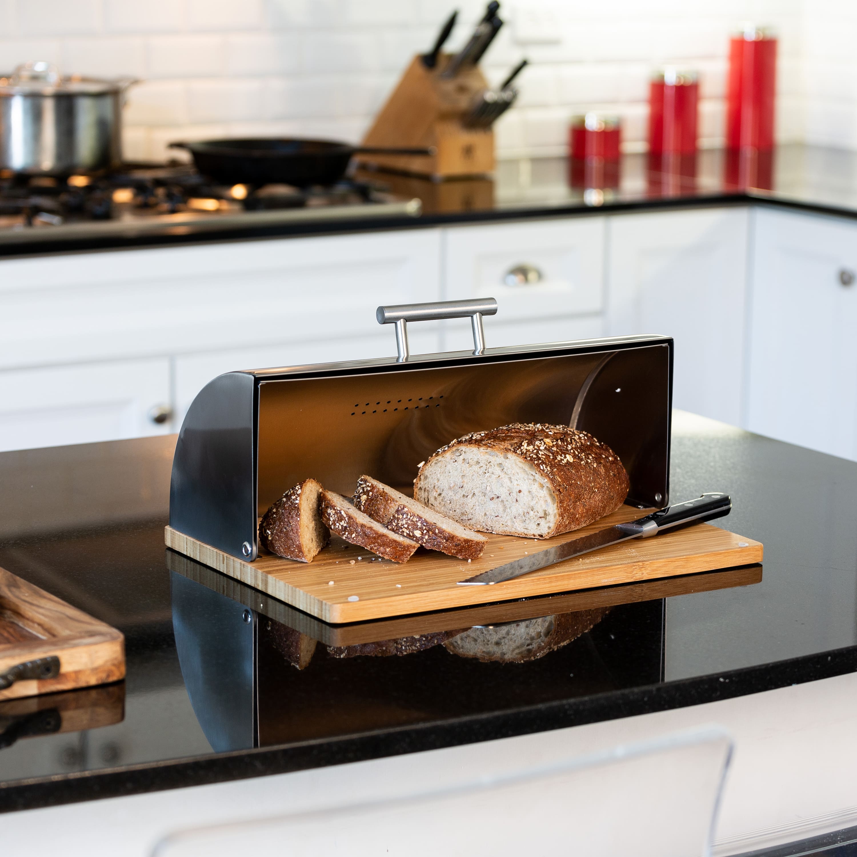 Honey Can Do Stainless Steel Bread Box with Bamboo Cutting Board