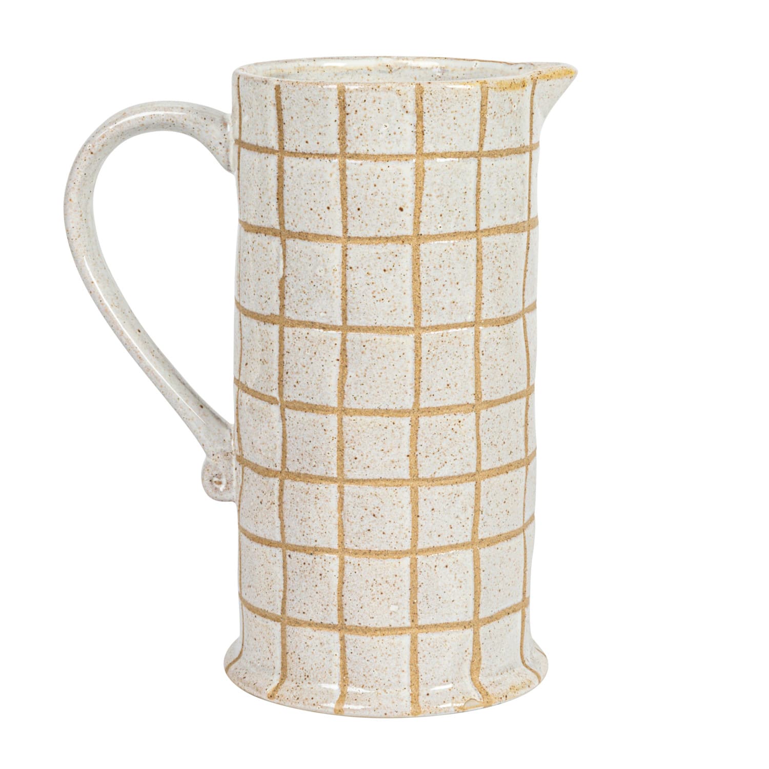 Hello Honey&#xAE; 46oz. Cream &#x26; Brown Reactive Glaze Wax Relief Grid Pattern Stoneware Pitcher