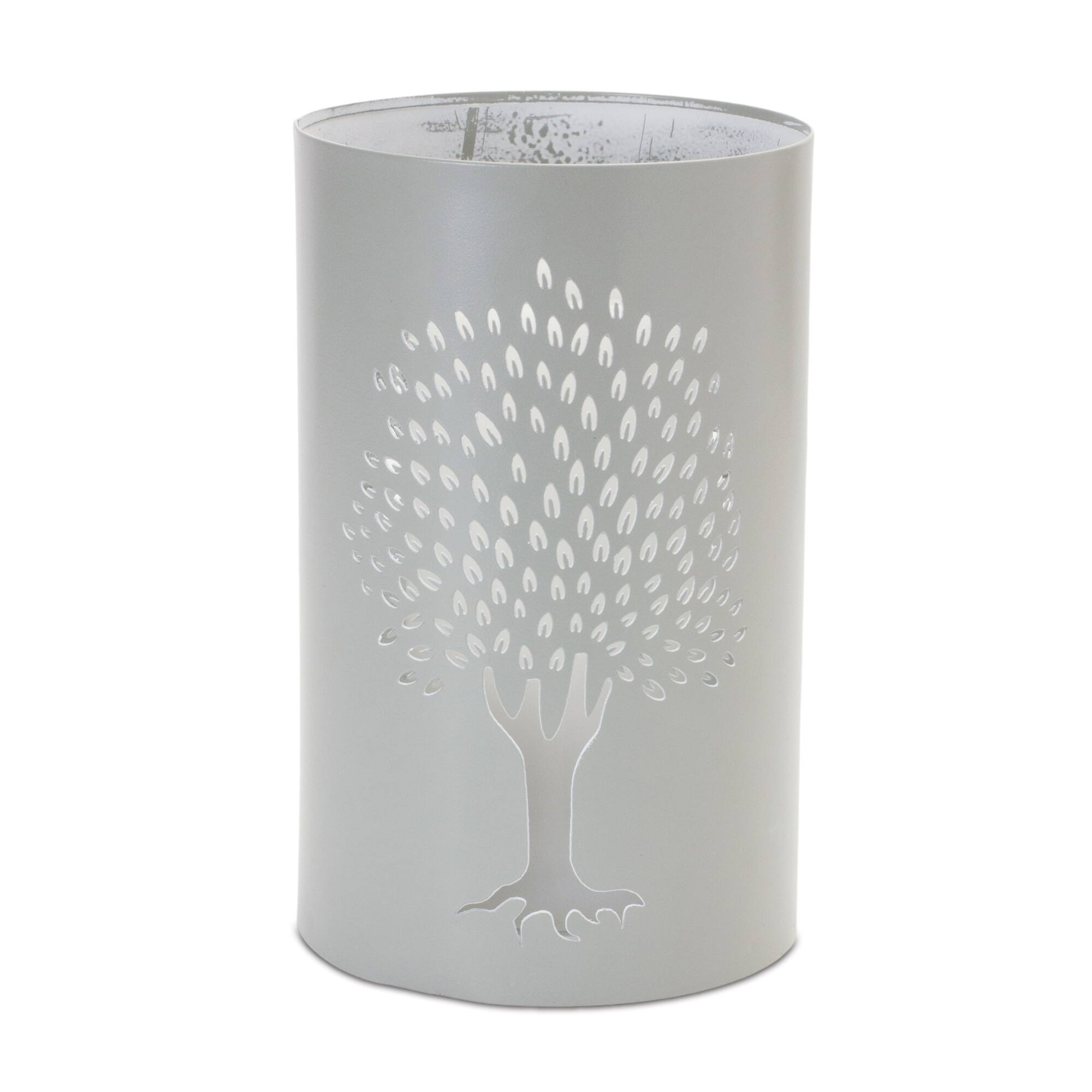 Gray Punched Tree Metal Candle Holder Set