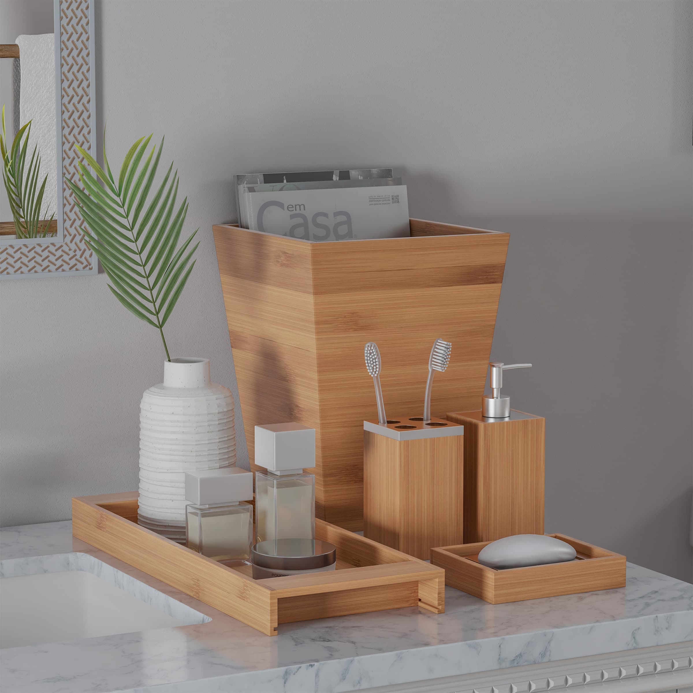 Hastings Home Bamboo Bathroom Accessories Set