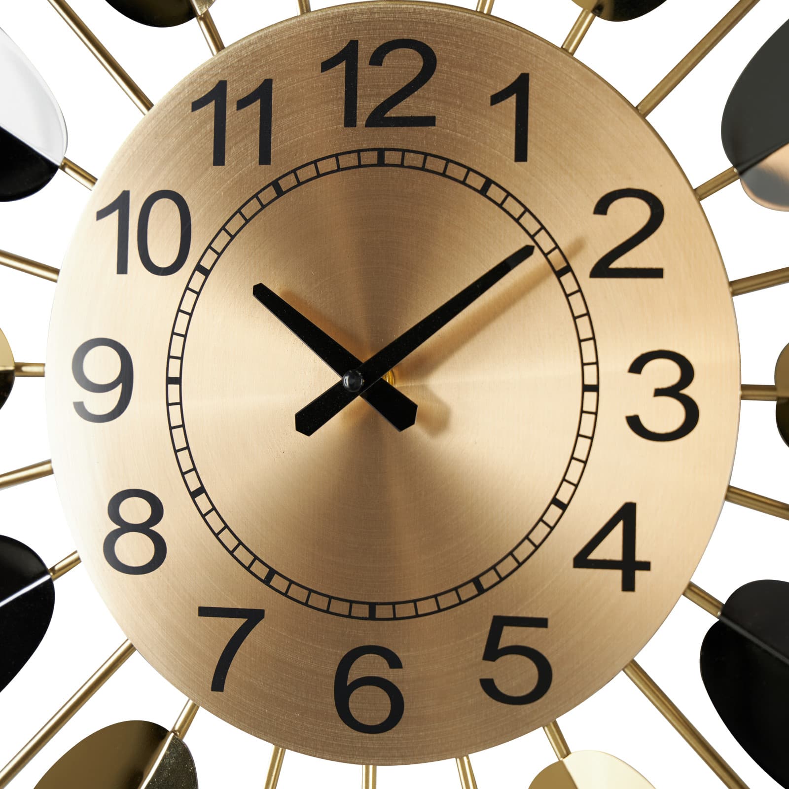 26" Gold Stainless Steel Metal Leaf Radial Decorative Wall Clock with Black Accents