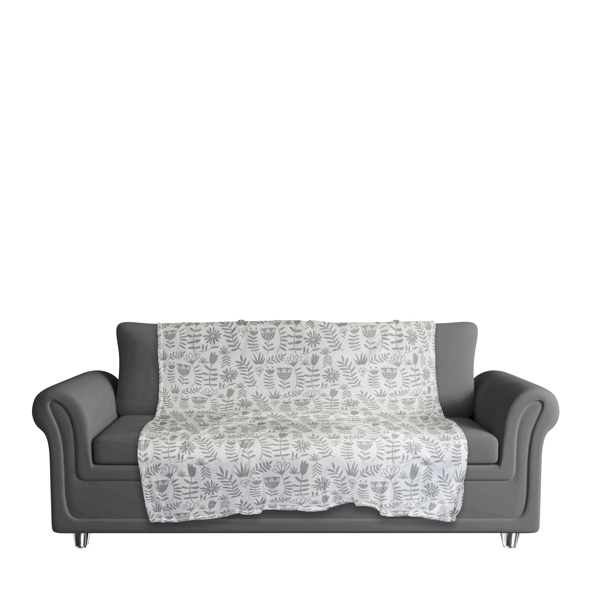 Mod Gray Florals 50&#x22; x 60&#x22; Coral Fleece Blanket