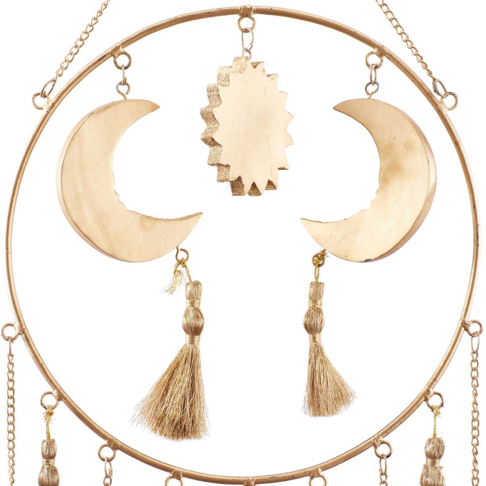Gold Colored Wooden Transitional Moon & Sun Windchime