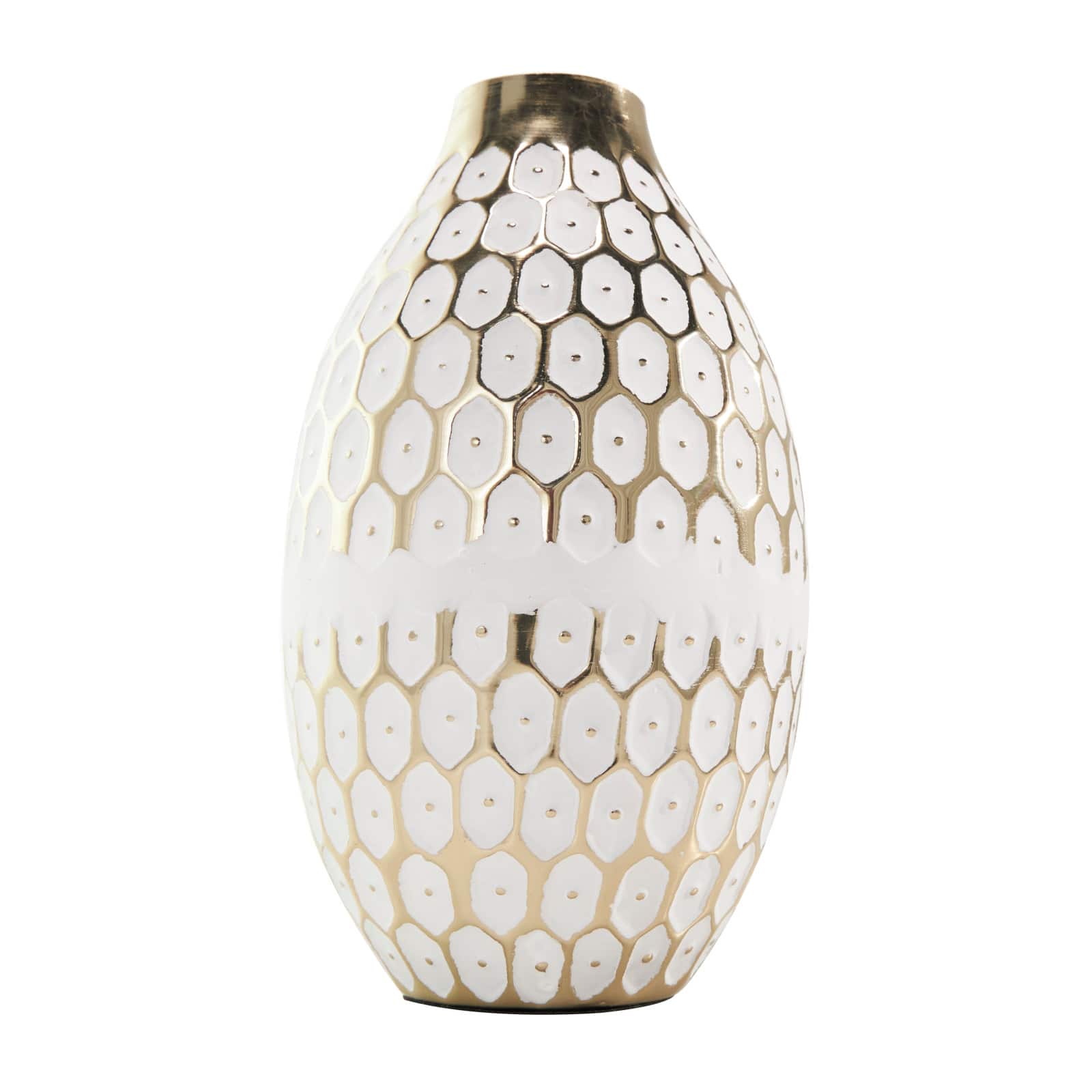 10" Gold Metal Geometric Geometric Dot Vase with White Accents