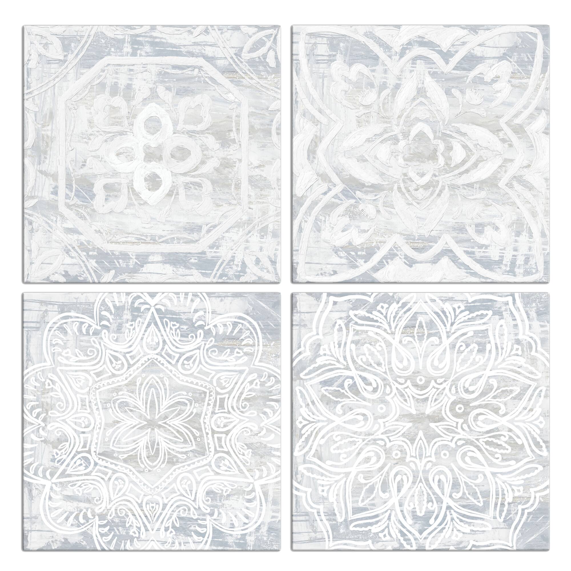 Gray Medallions 16&#x22; x 16&#x22; Canvas Wall Art - Set of 4