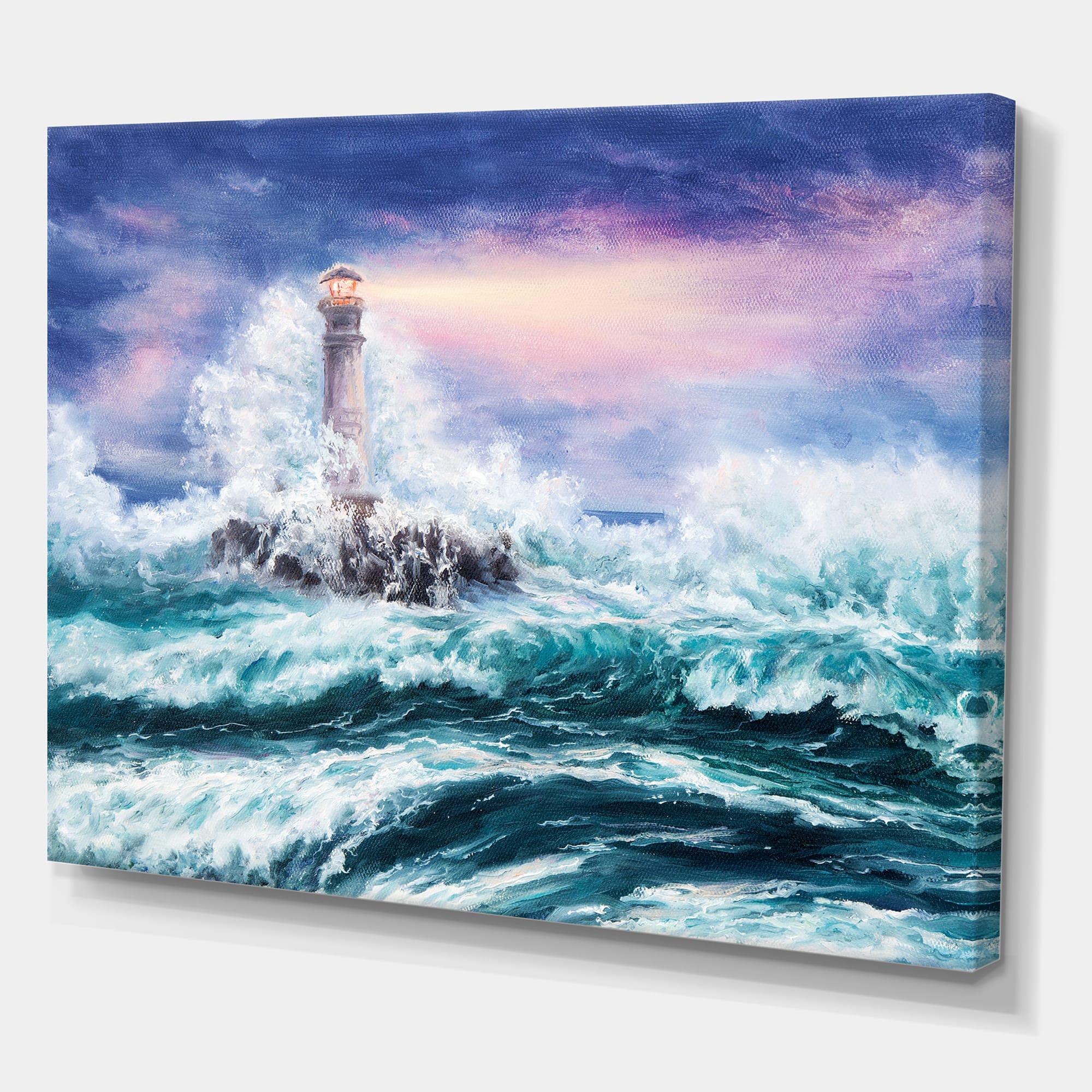 Designart - Lighthouse Wild Blue Ocean Waves - Nautical & Coastal Canvas Wall Art Print