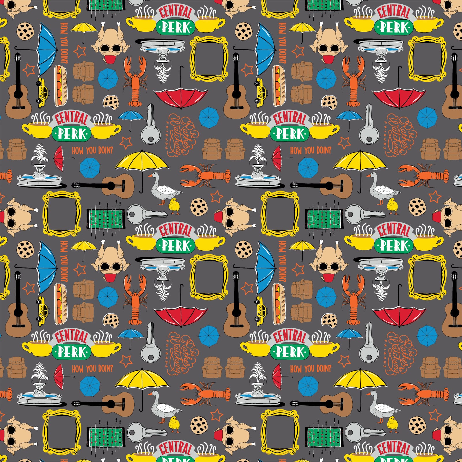 Camelot® Fabrics Friends™ Icons on Gray Cotton Fabric