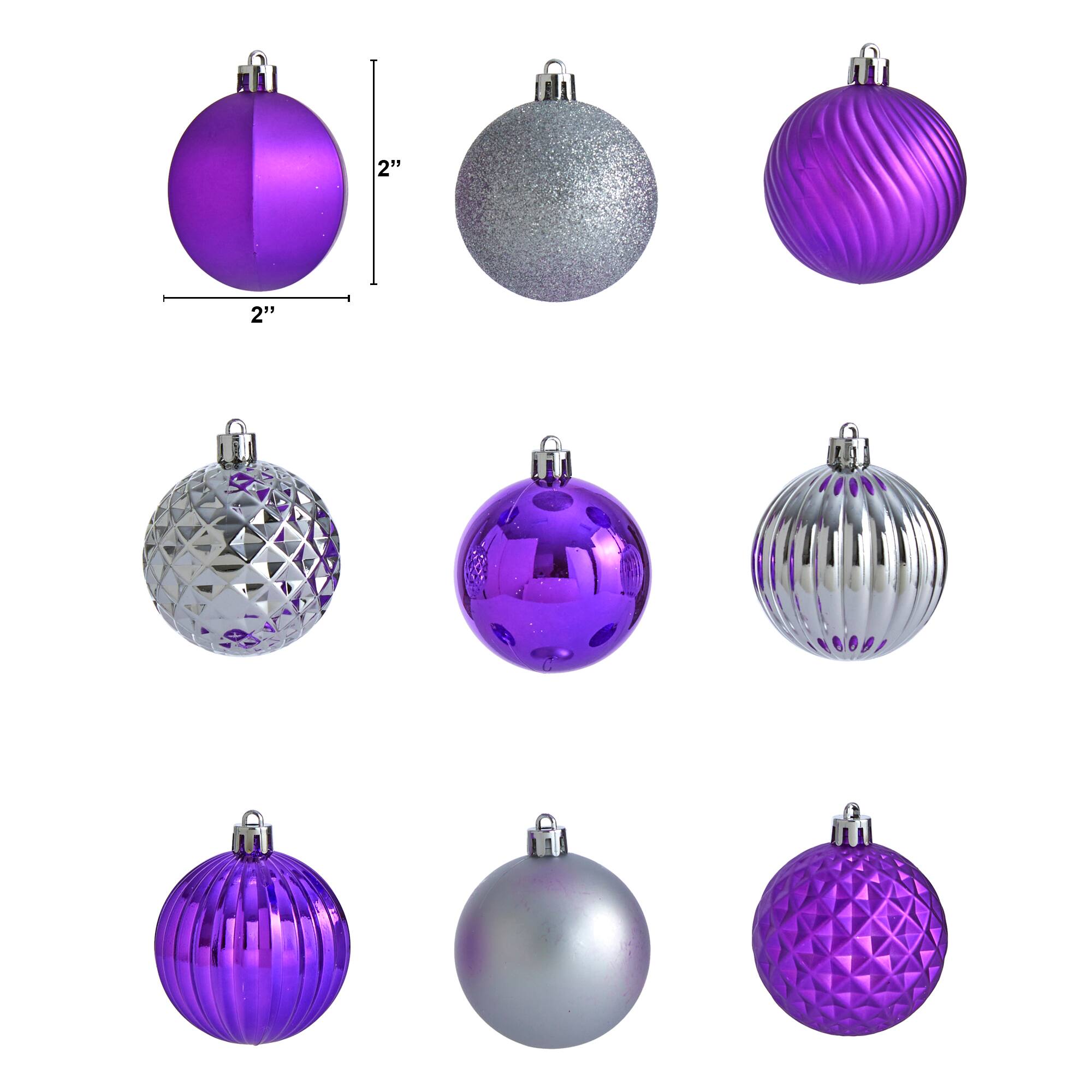 101ct. 2&#x22; Purple &#x26; Silver Shatterproof Ball Ornaments