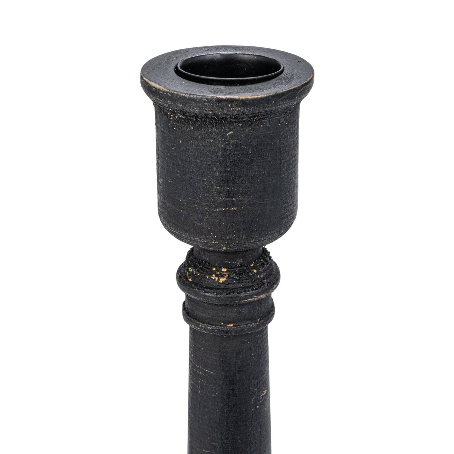Hello Honey&#xAE; Round Black Wood Taper Candle Holder Set