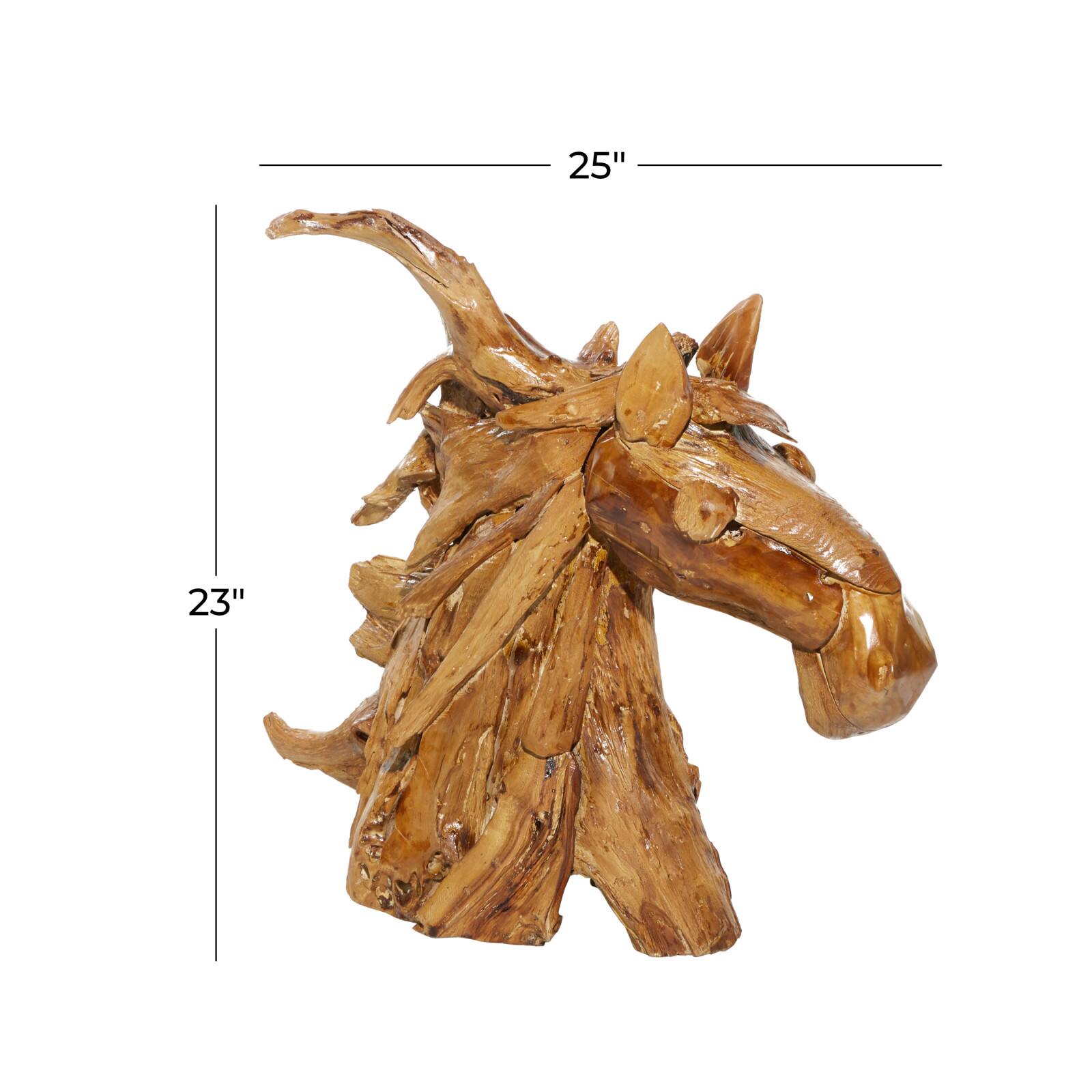 Brown Teak Wood Natural Horse Sculpture 23&#x22; x 25&#x22; x 10&#x22;