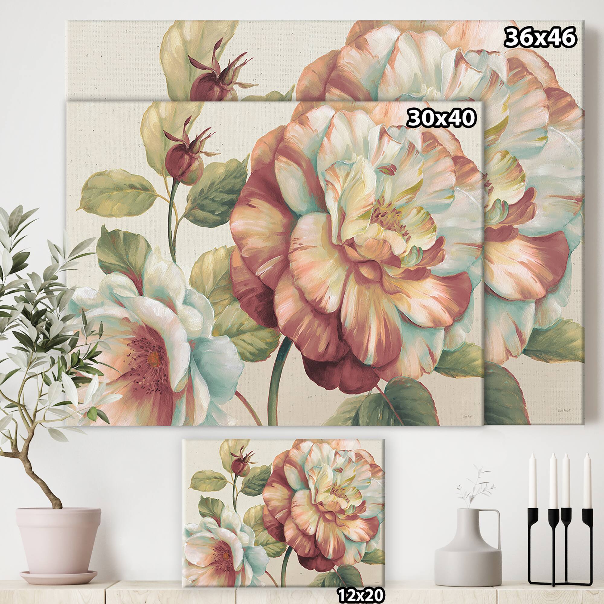 Designart - Romantic Dark Rose Blossing Flowers - Floral Premium Canvas Wall Art
