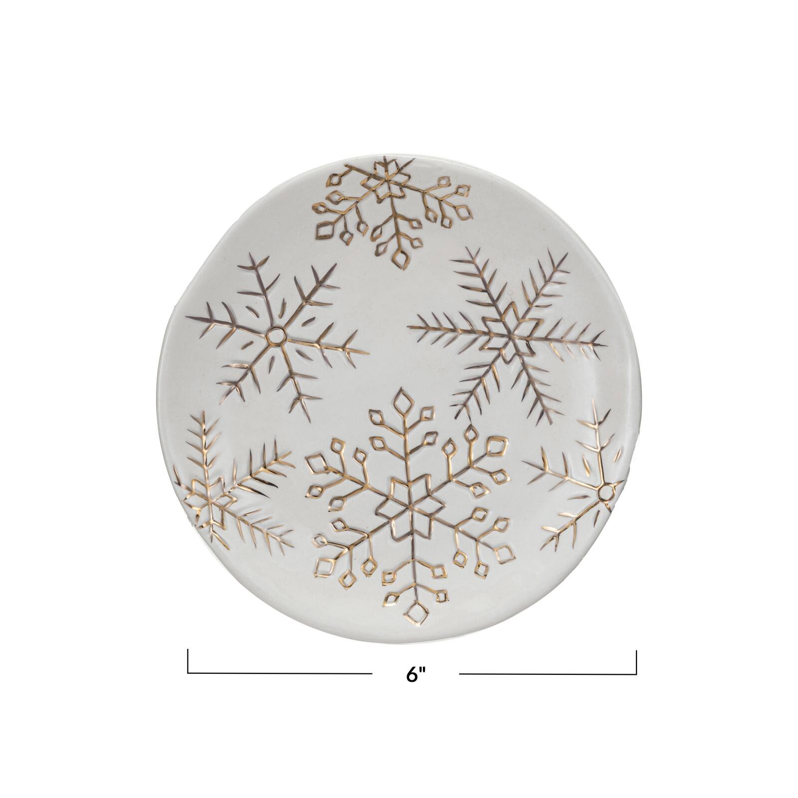 Hello Honey® 6" White Stoneware Plate with Gold Electroplated Snowflakes