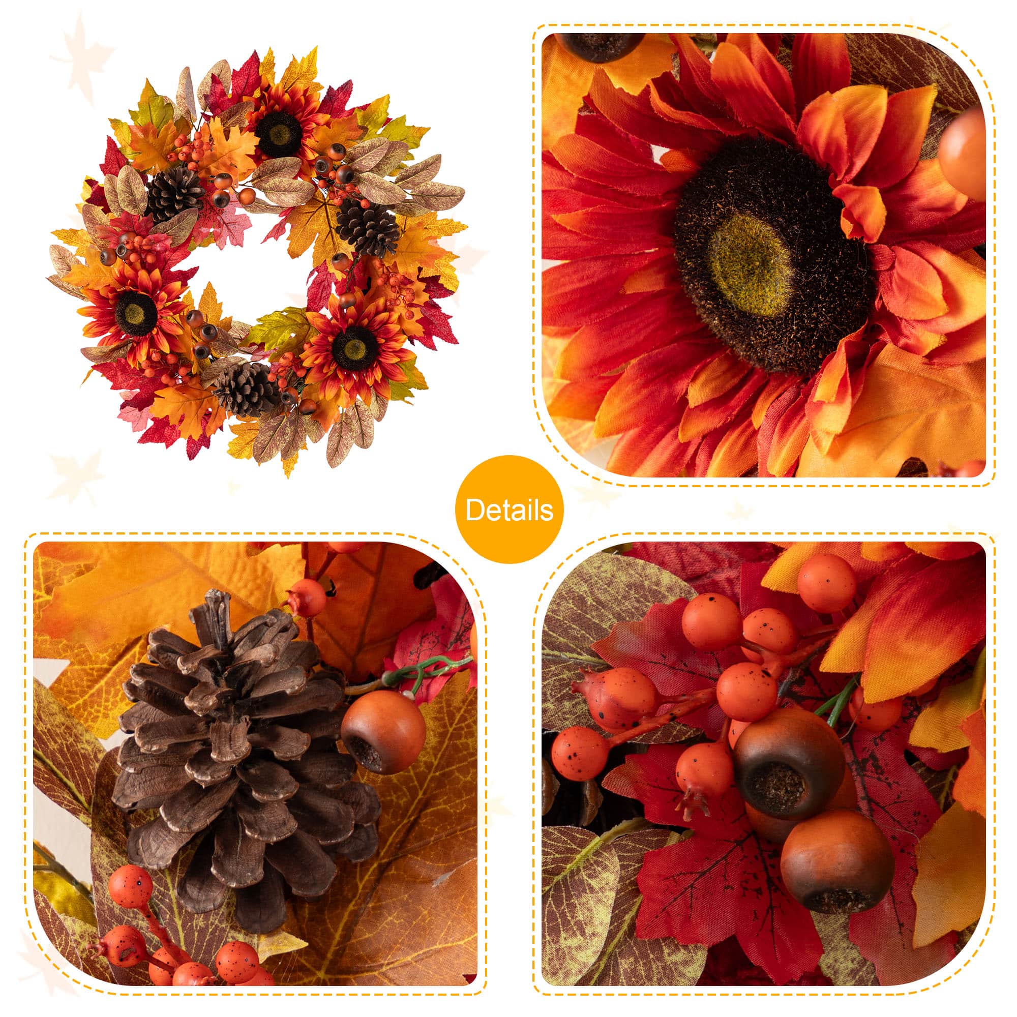 Glitzhome® 24" Fall Sunflower, Pinecone and Berry Wreath