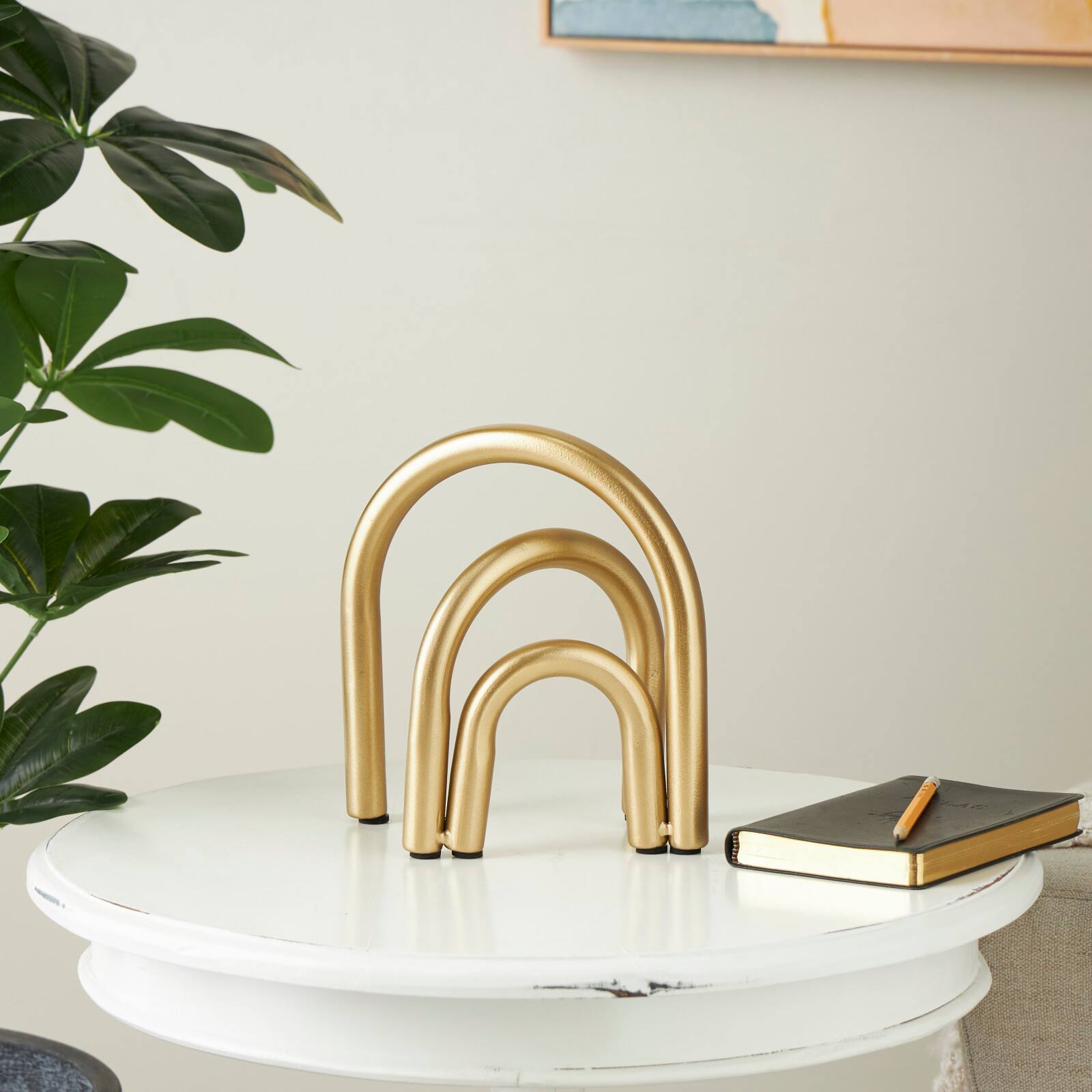 8&#x22; Gold Metal Geometric Overlapping Arch Sculpture