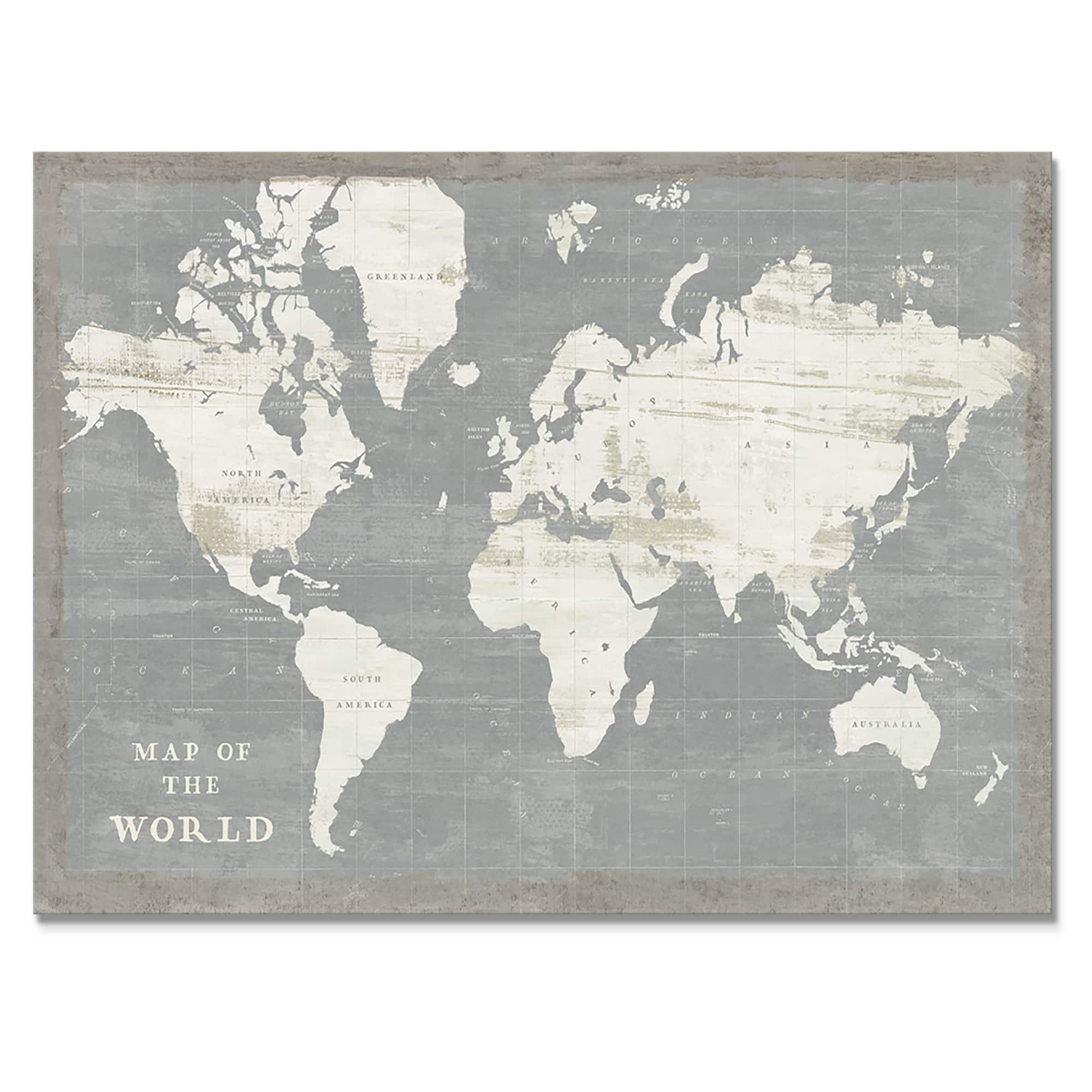 Designart - Slate World Map - Cottage Canvas Wall Art