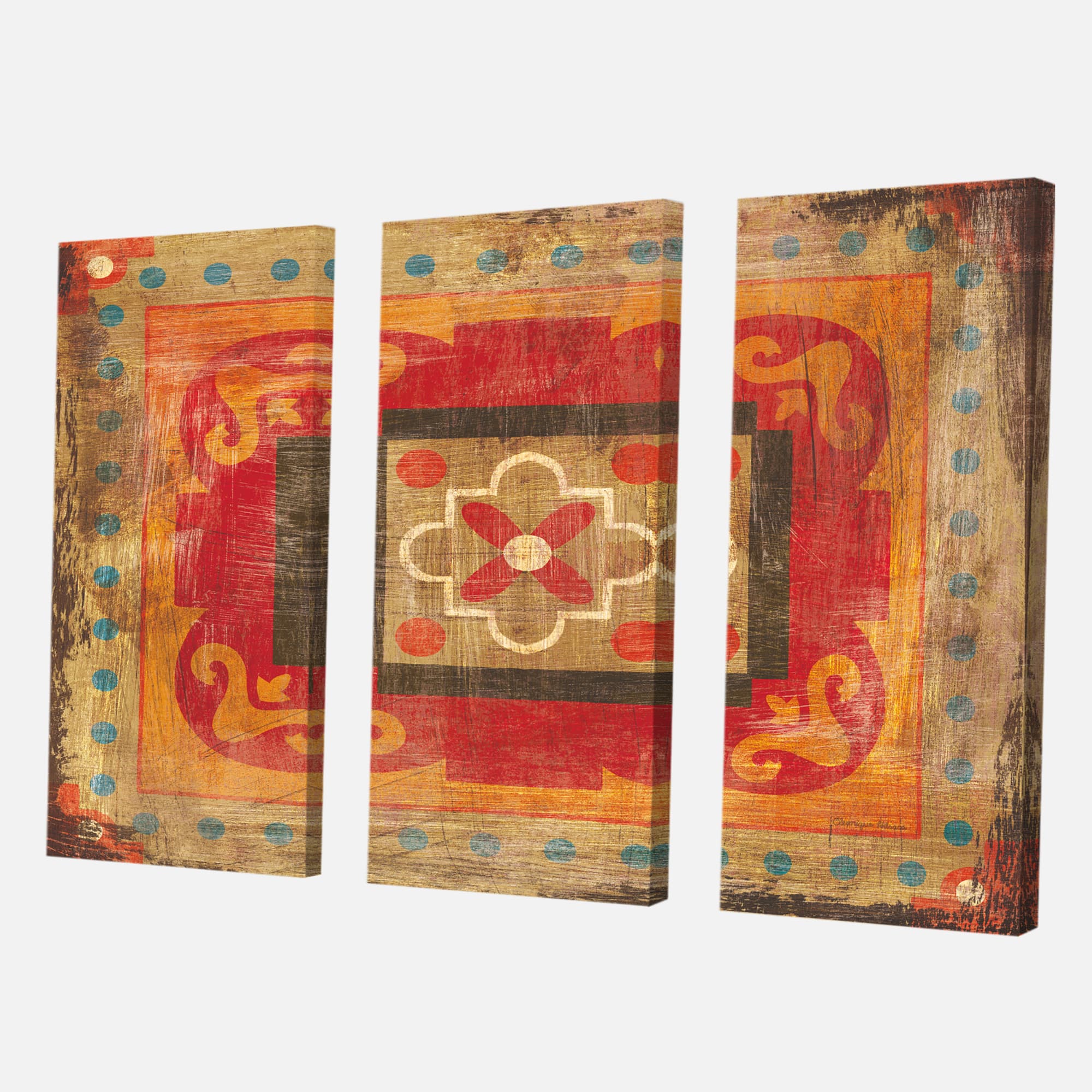 Designart - Moroccan Orange Tiles Collage II - Bohemian Chic Gallery-wrapped Canvas