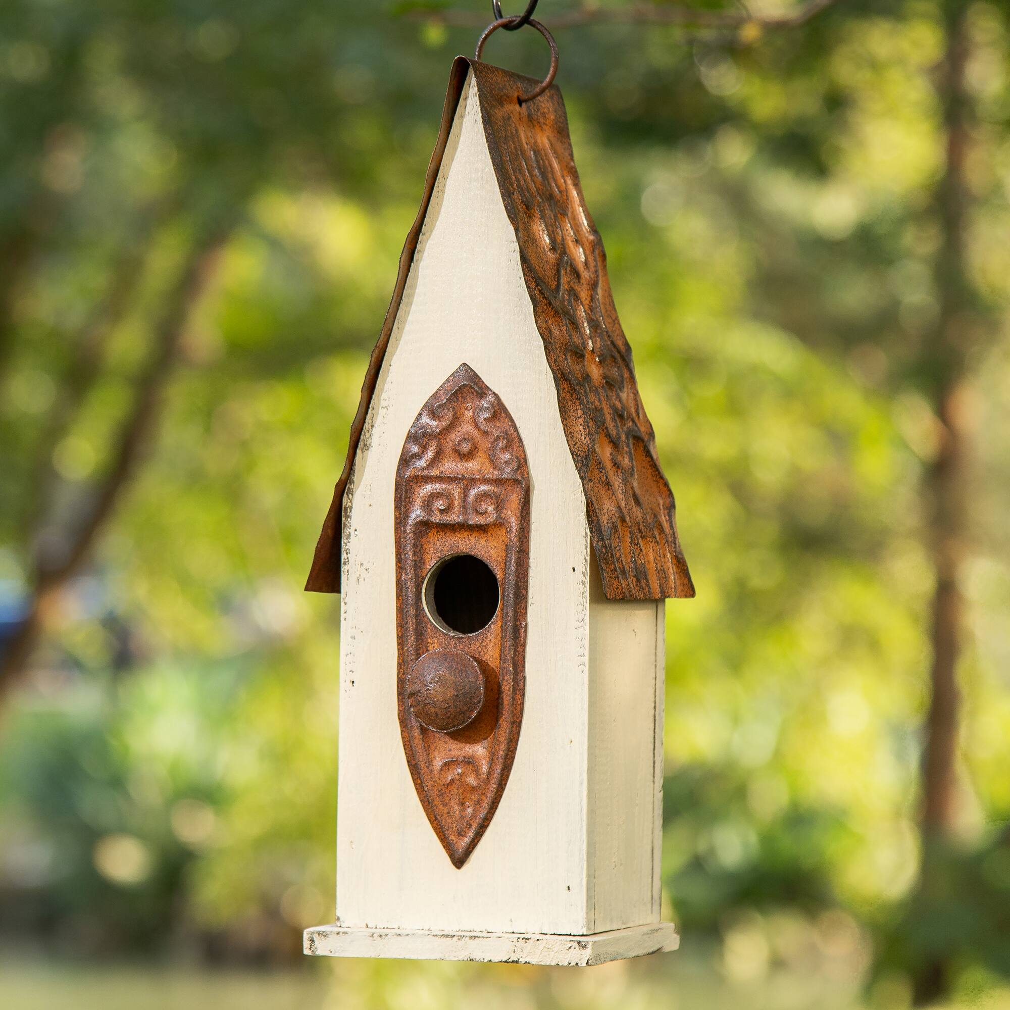 Glitzhome® 13.25" White Distressed Wood Birdhouse