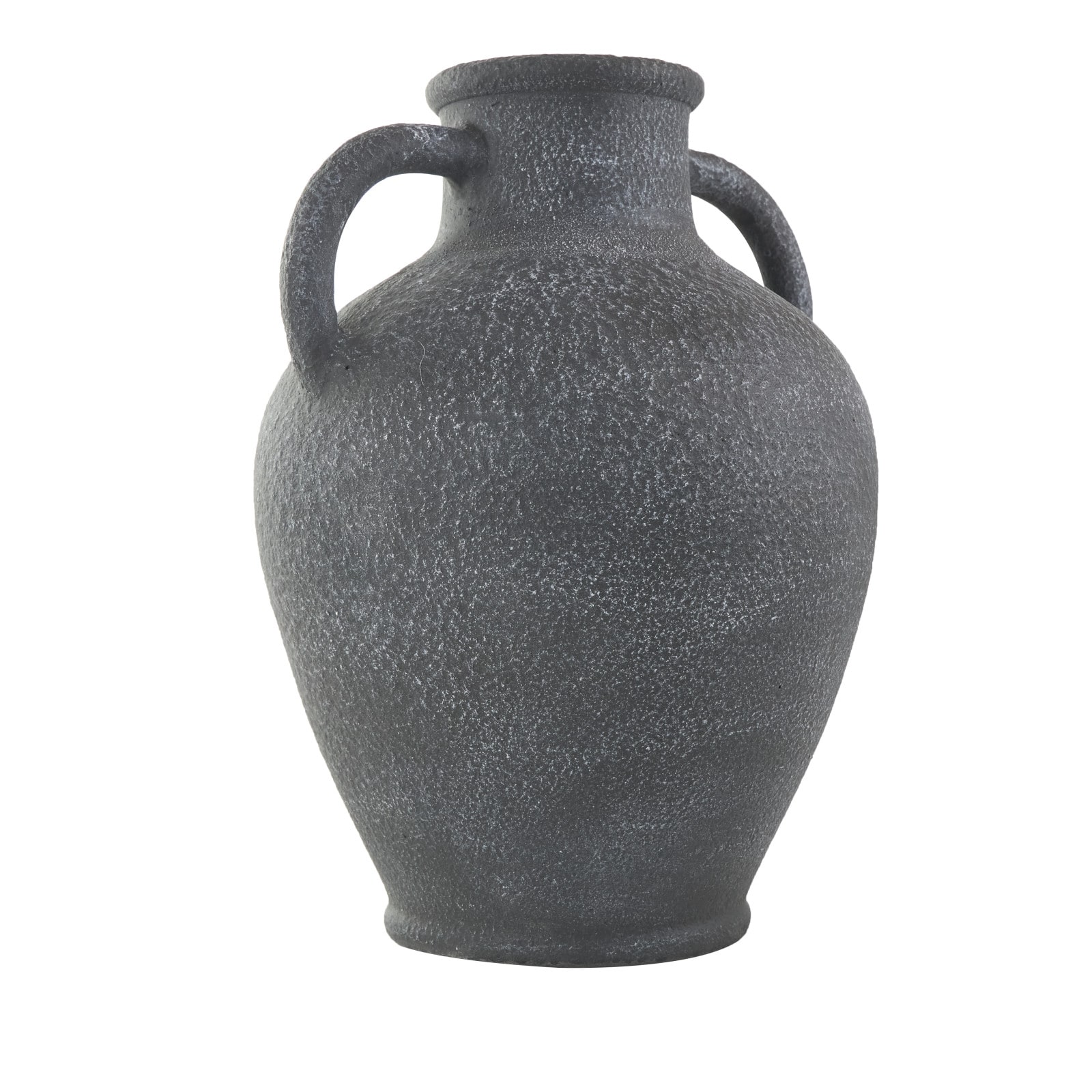 16" Black Ceramic Whitewashed Textured Amphora Vase