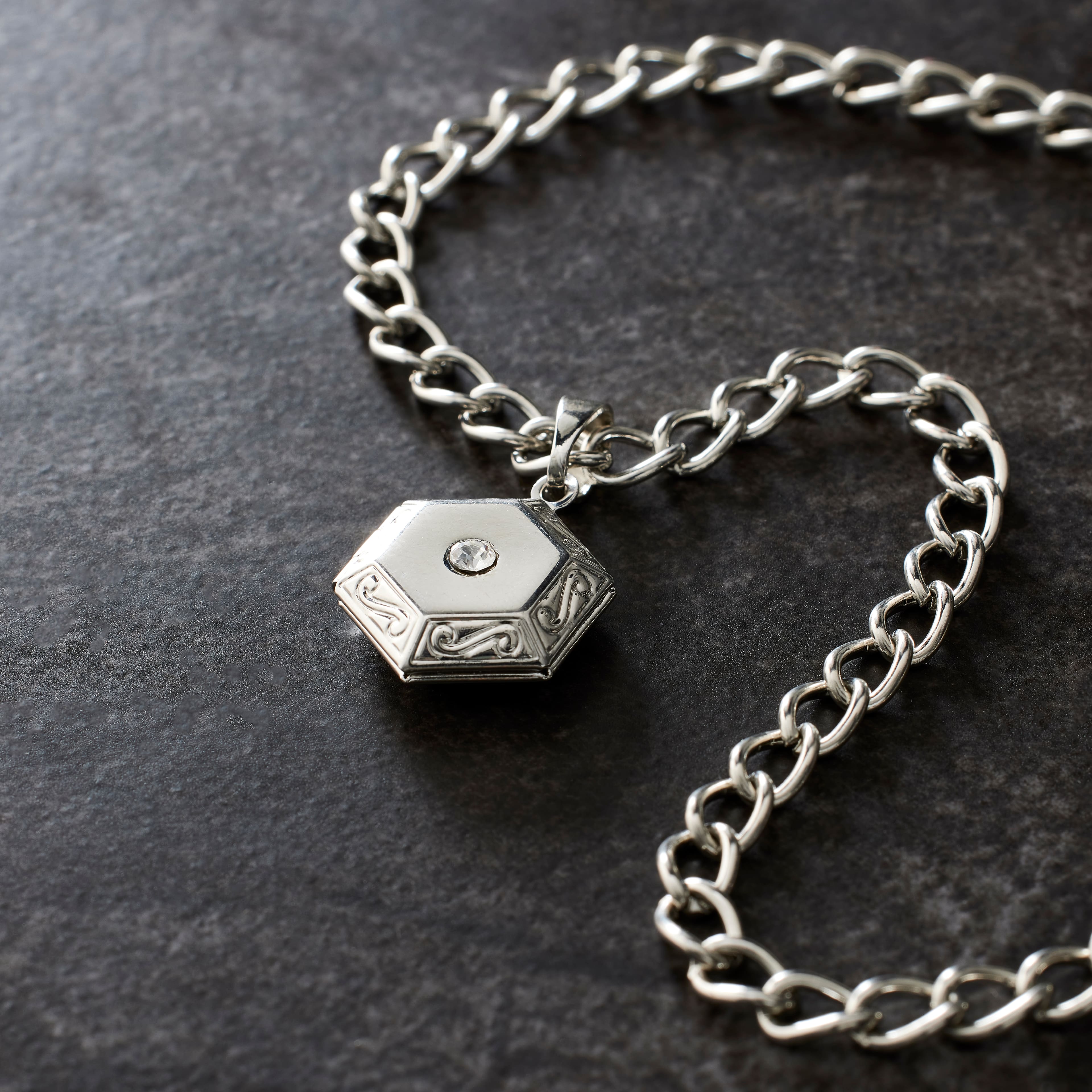 Rhodium Etched Hexagon Locket by Bead Landing&#x2122;