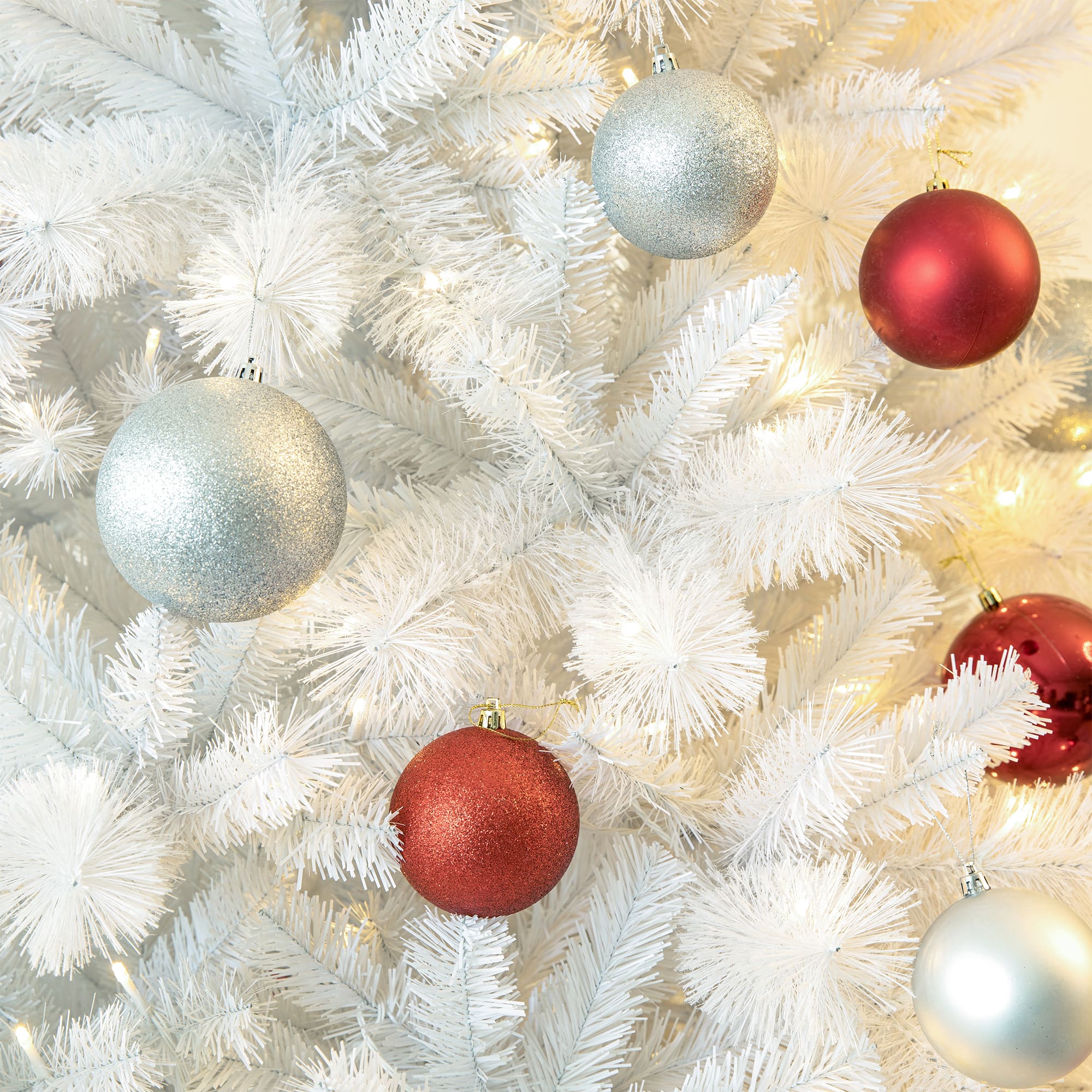 Glitzhome&#xAE; 8ft. Pre-Lit White Pine Artificial Christmas Tree, Warm White Lights