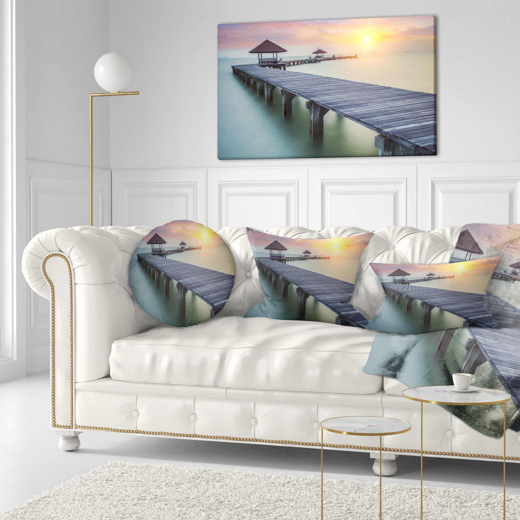 Designart - Wooden Sea Bridge and Sunset - Seashore Photo Canvas Print